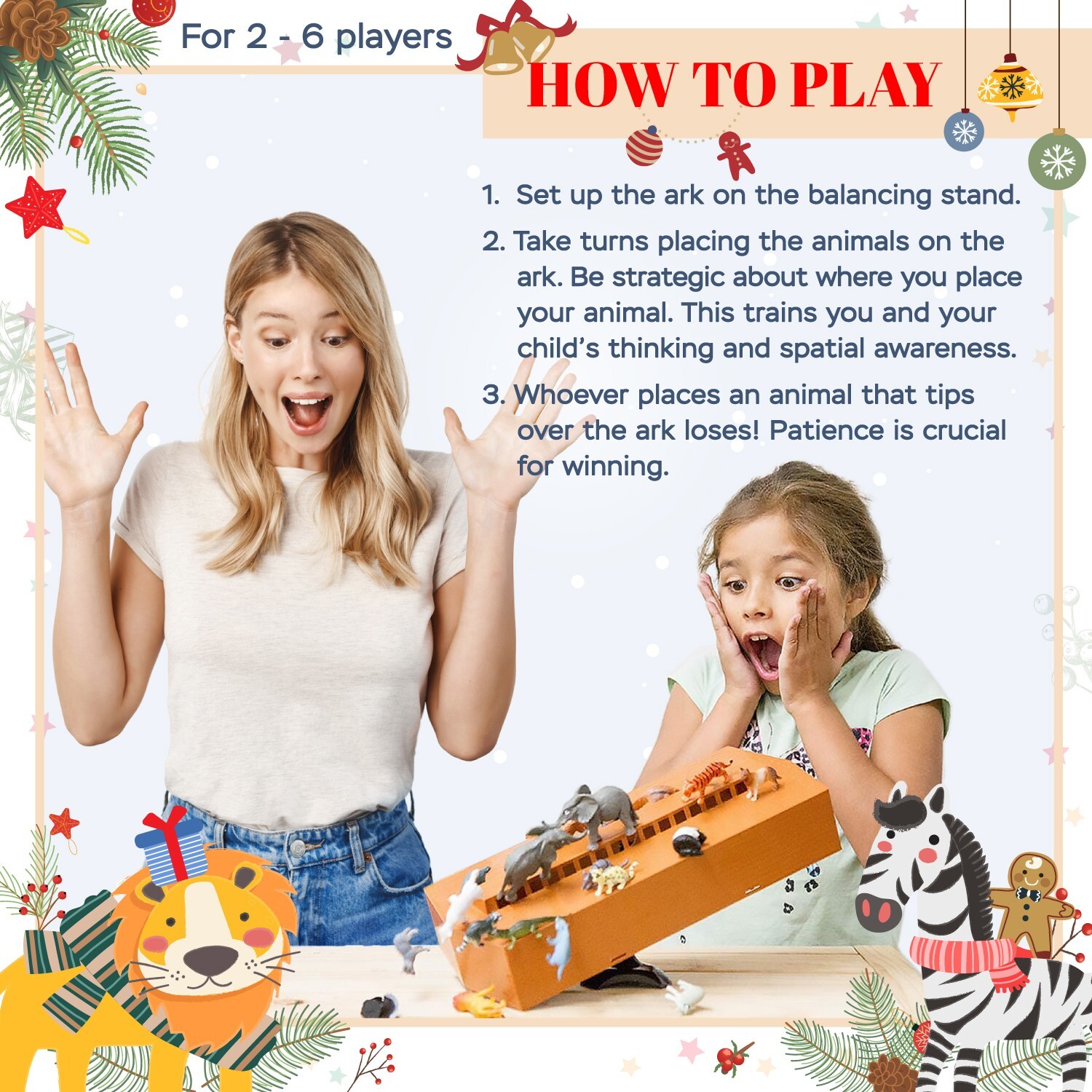Noah’s Ark Board Game, Educational Strategy Balancing Game with 30 Animals