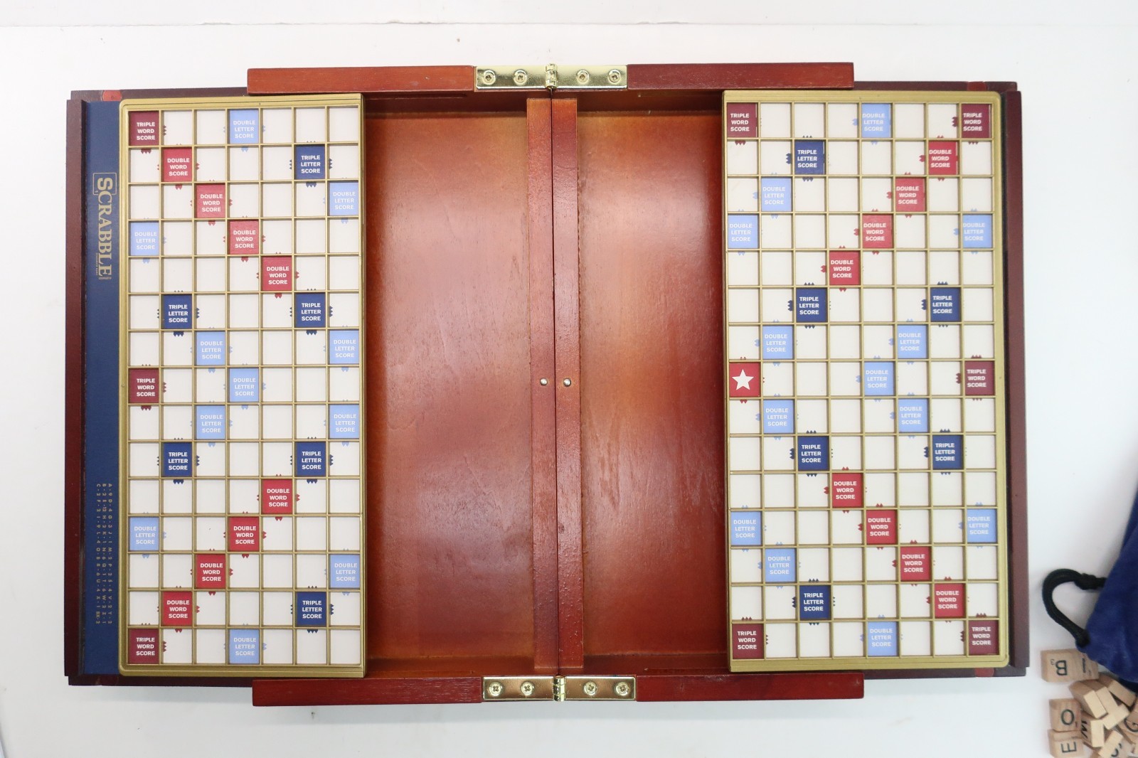 WS Game Company Scrabble Deluxe Travel Edition Wooden Folding Case No Pencil