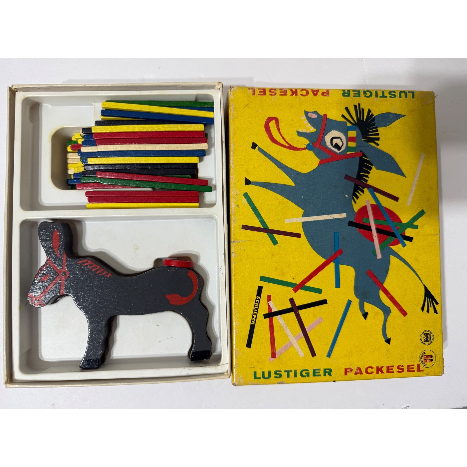 Vintage Lustiger Packesel Spiele Schmidt Wooden Donkey Stacking Game W. Germany