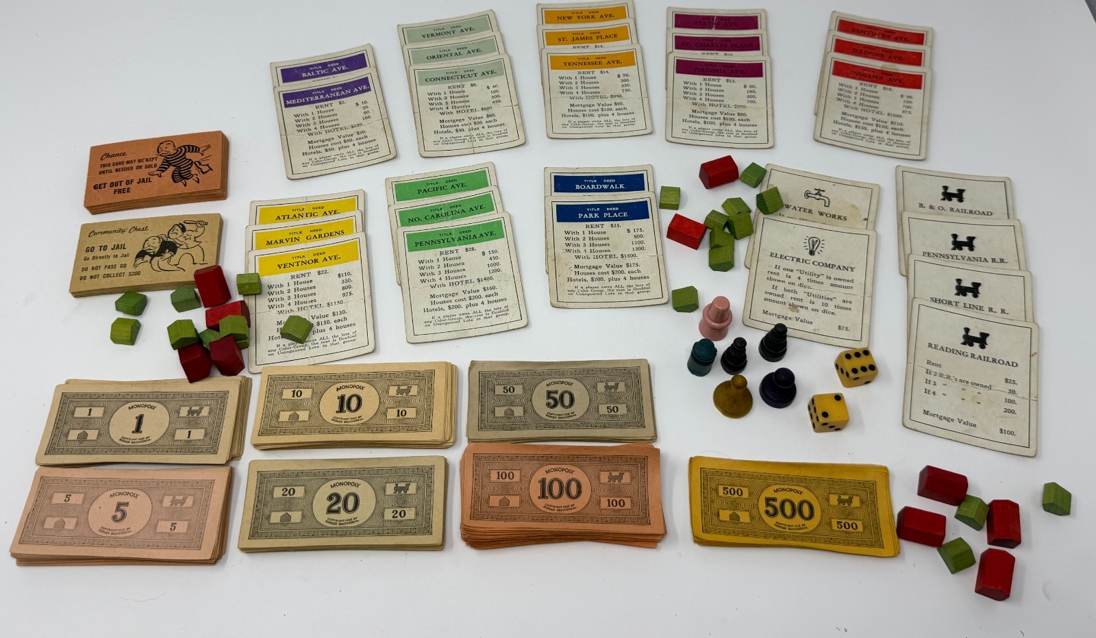 Vintage Parker Brothers Monopoly Game 1935 Small Box COMPLETE EXCEPT BOARD Wood