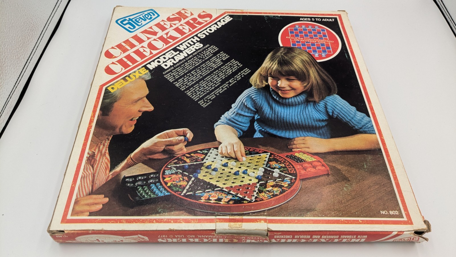 Vintage 1970s Steven Chinese Checkers Deluxe Metal Board Game – Complete in Box