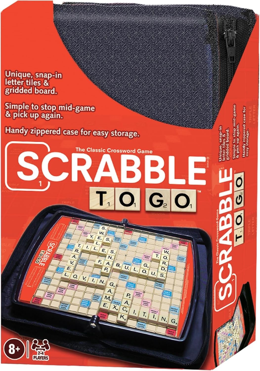 Scrabble To Go – Travel Edition for 2 to 4 Players, Zippered Case Included