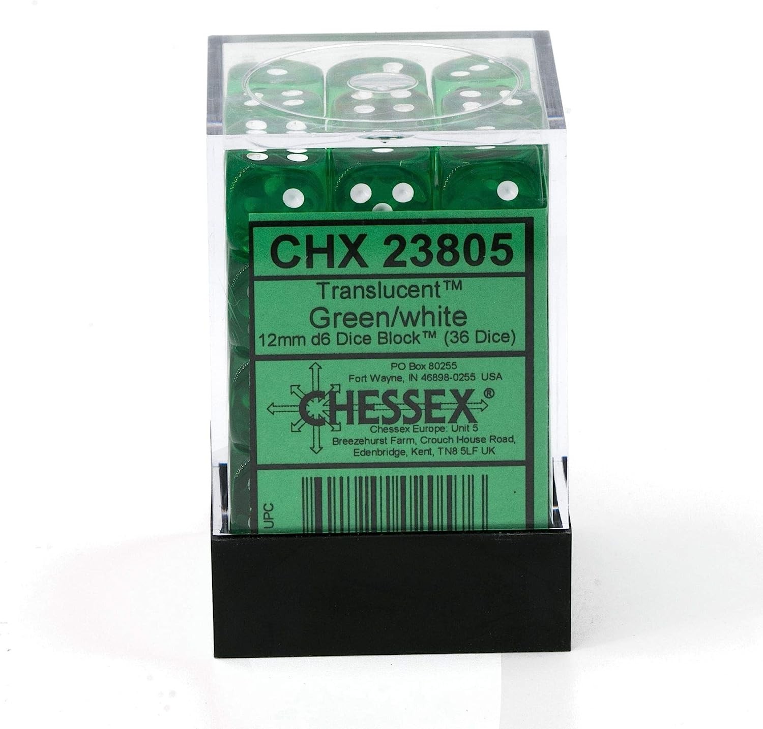 Chessex Says: D6 CHX23805 12mm Translucent Green/White (36)