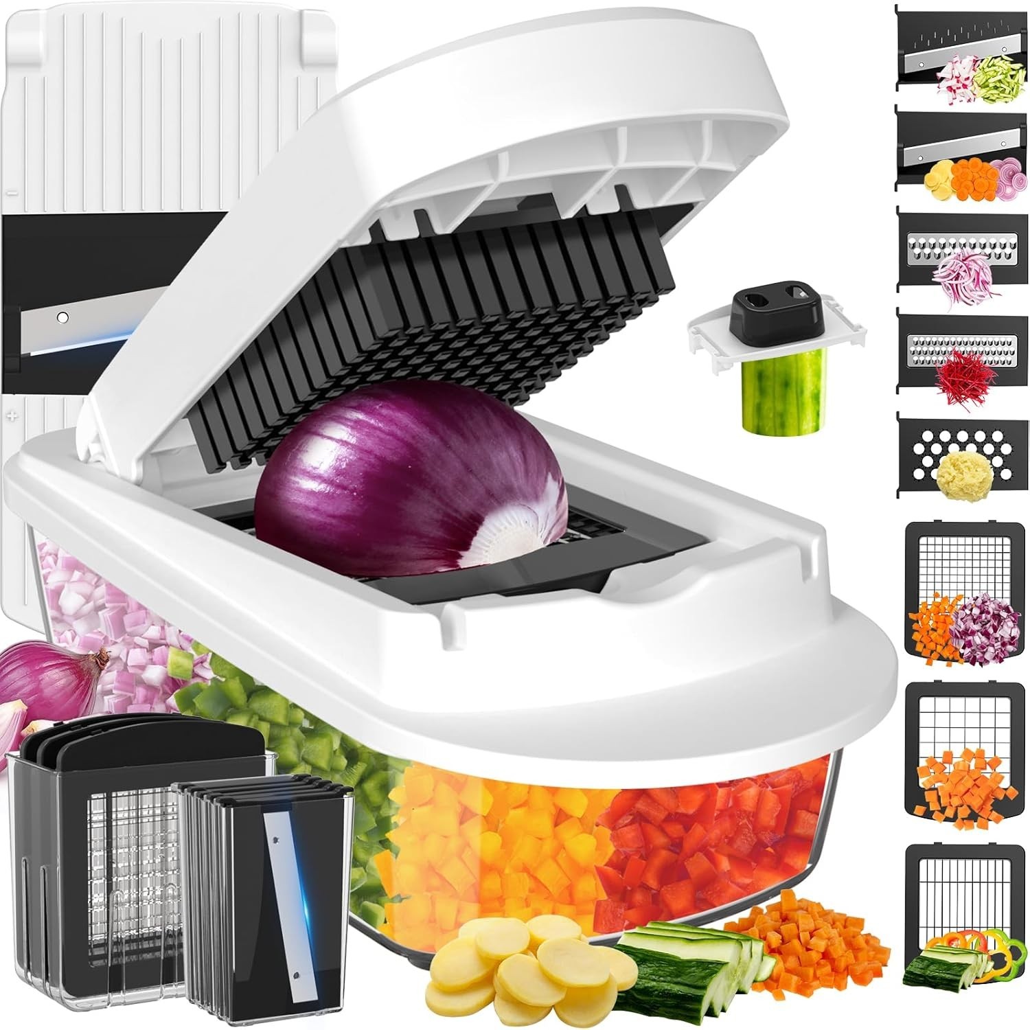8-Blade Vegetable Chopper Mandoline Slicer with Container Onion Veggie Cutter Sa