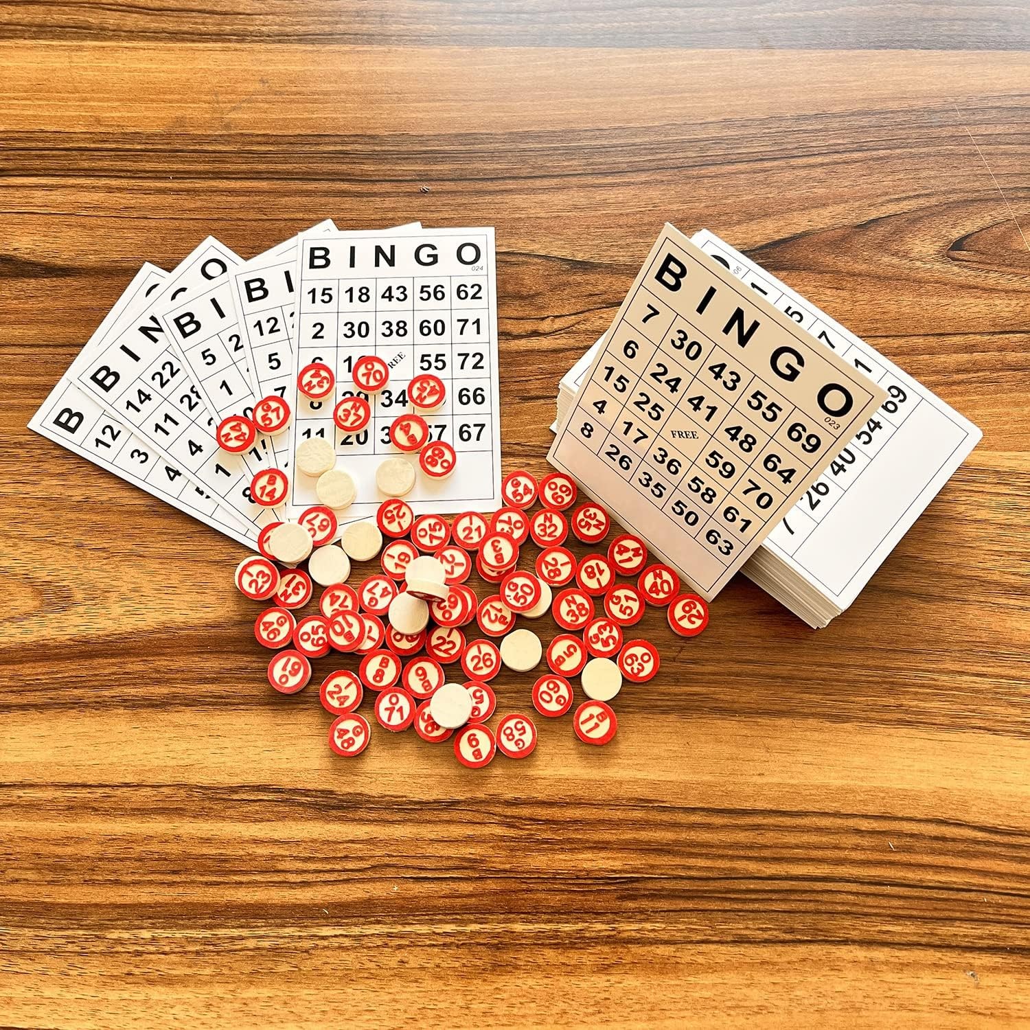 Vintage Wooden Bingo Game Set-120 Bingo Number Cards and 75 Chess