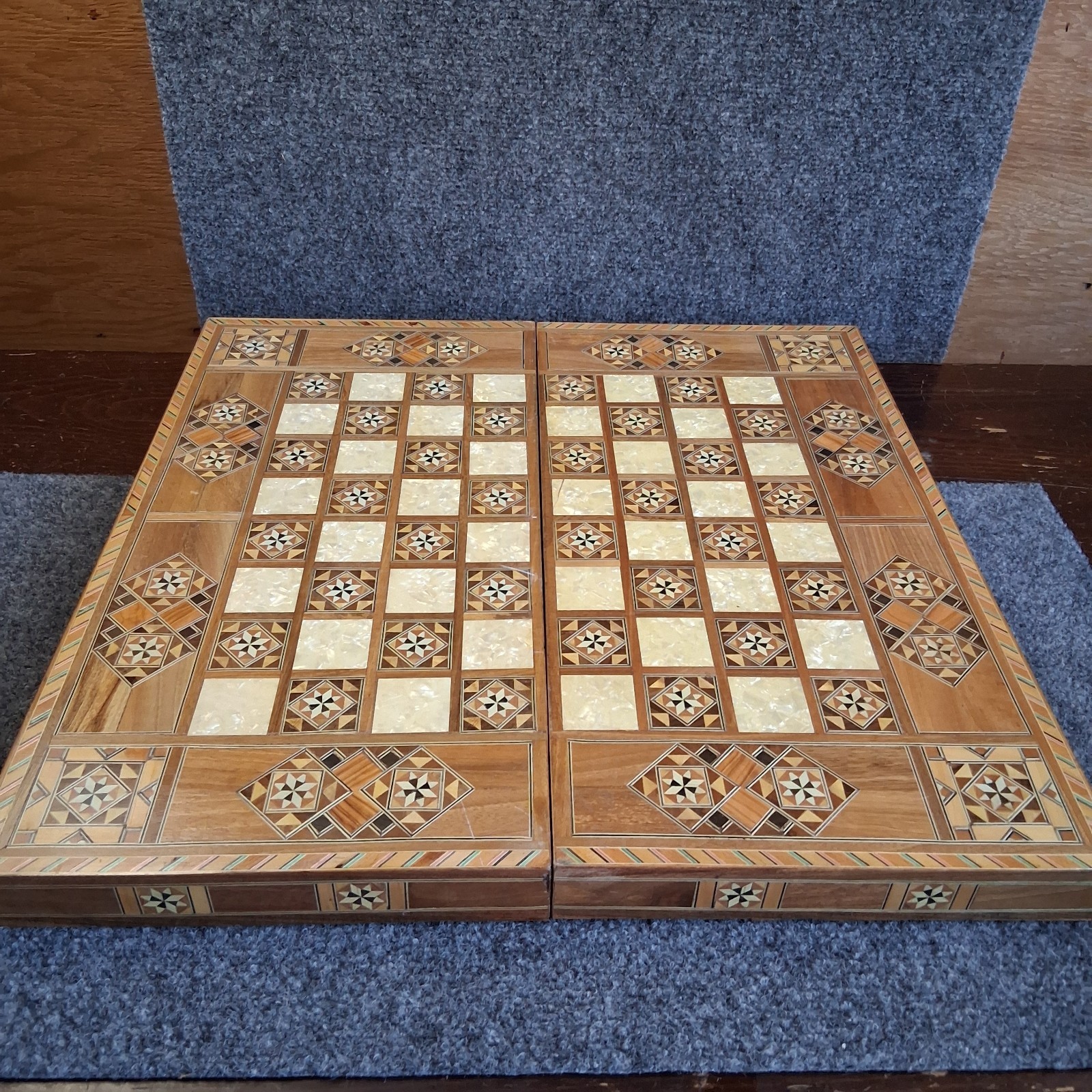 Mediterranean Backgammon & Checkers Set Marquetry Mother Of Pearl Inlay 20″