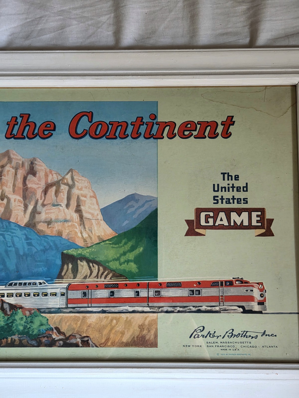 Vintage Framed Board Game Box Lid “Across The Continent ” Train Gaming Decor