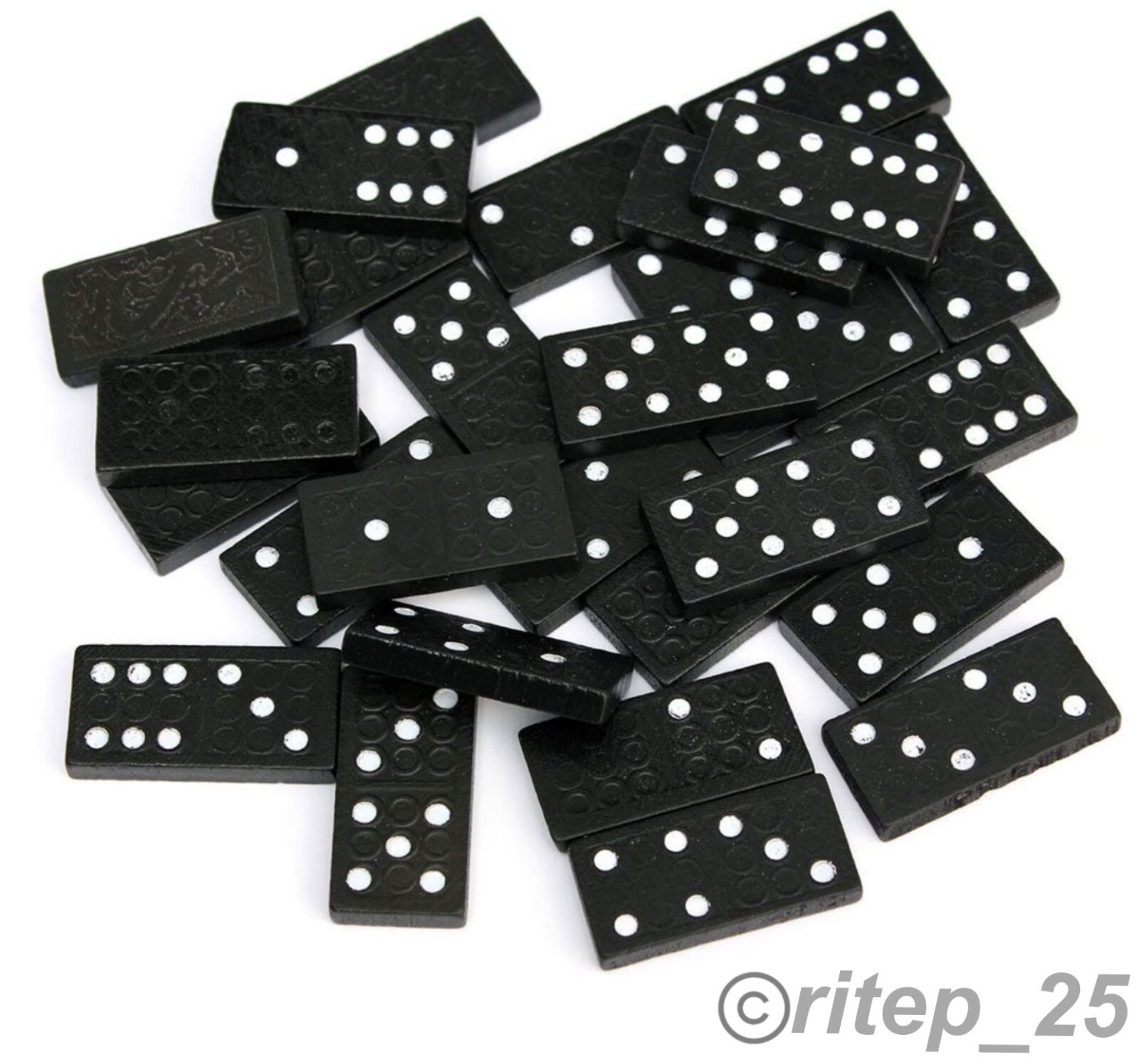 Standard DOMINOES Set of 28 Mini Black Double Six Domino Tiles With Wood Case