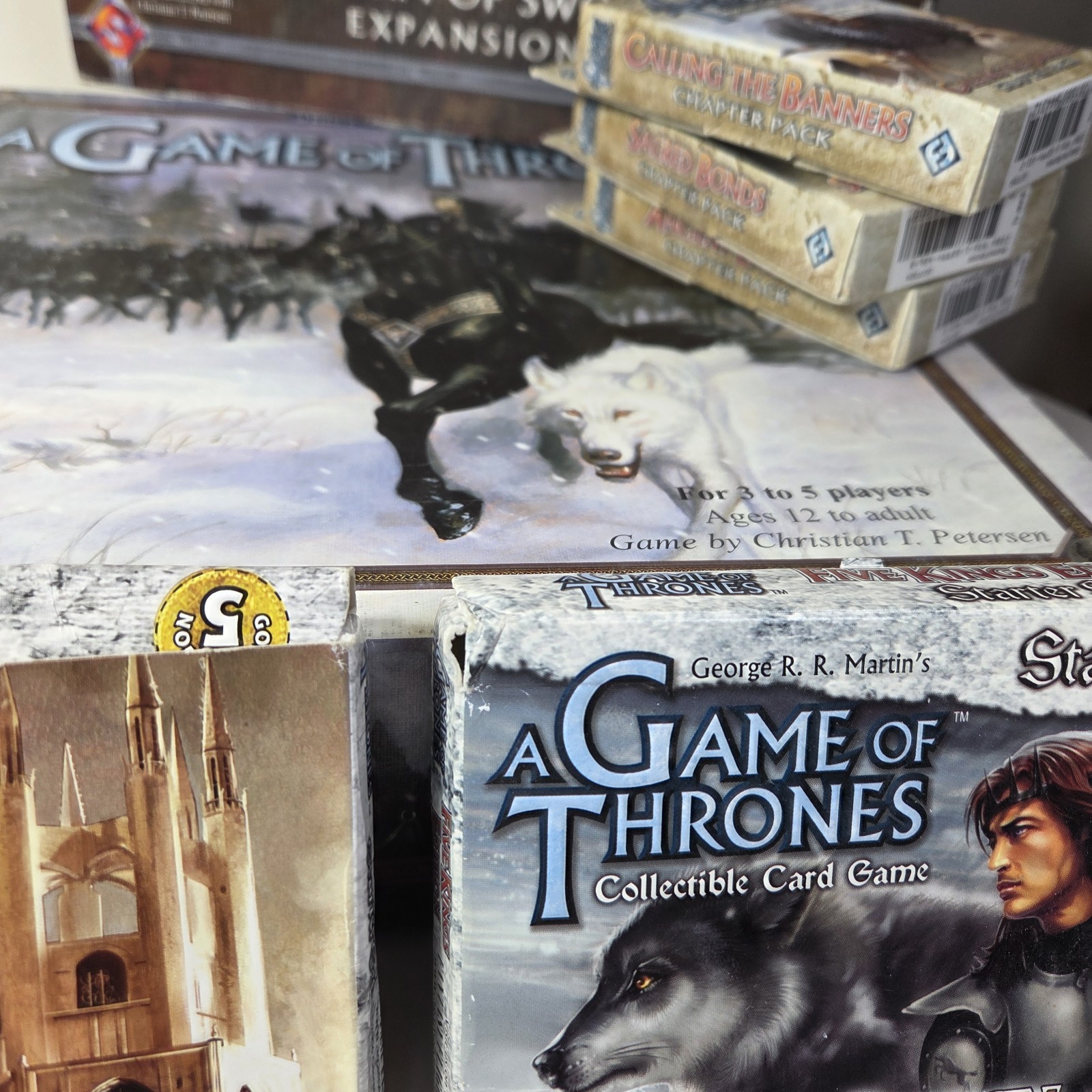 Lot Game of Thrones Core w Expansion, 3 Chapter Packs plus 2 Starter Packs