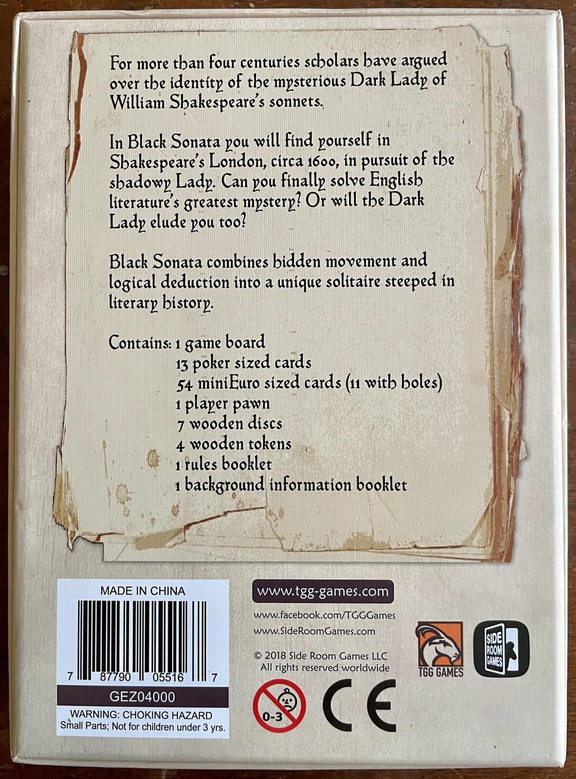 Black Sonata – Shakespeare Board Game w/Fair Youth Expansion – Mint