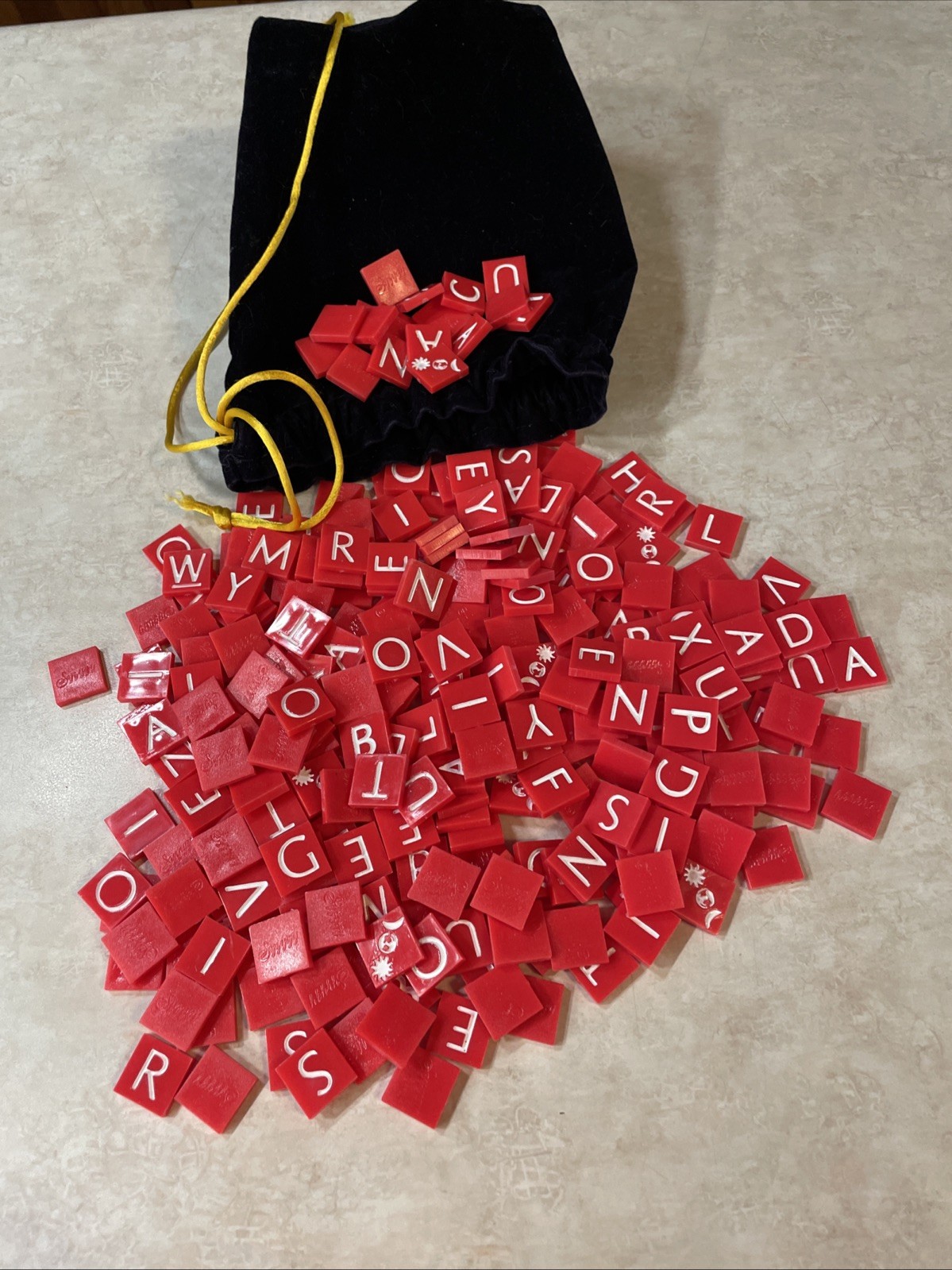 Syzygy-Branded 300 Red Letter Tiles Game And Velvet Storage Bag LOT