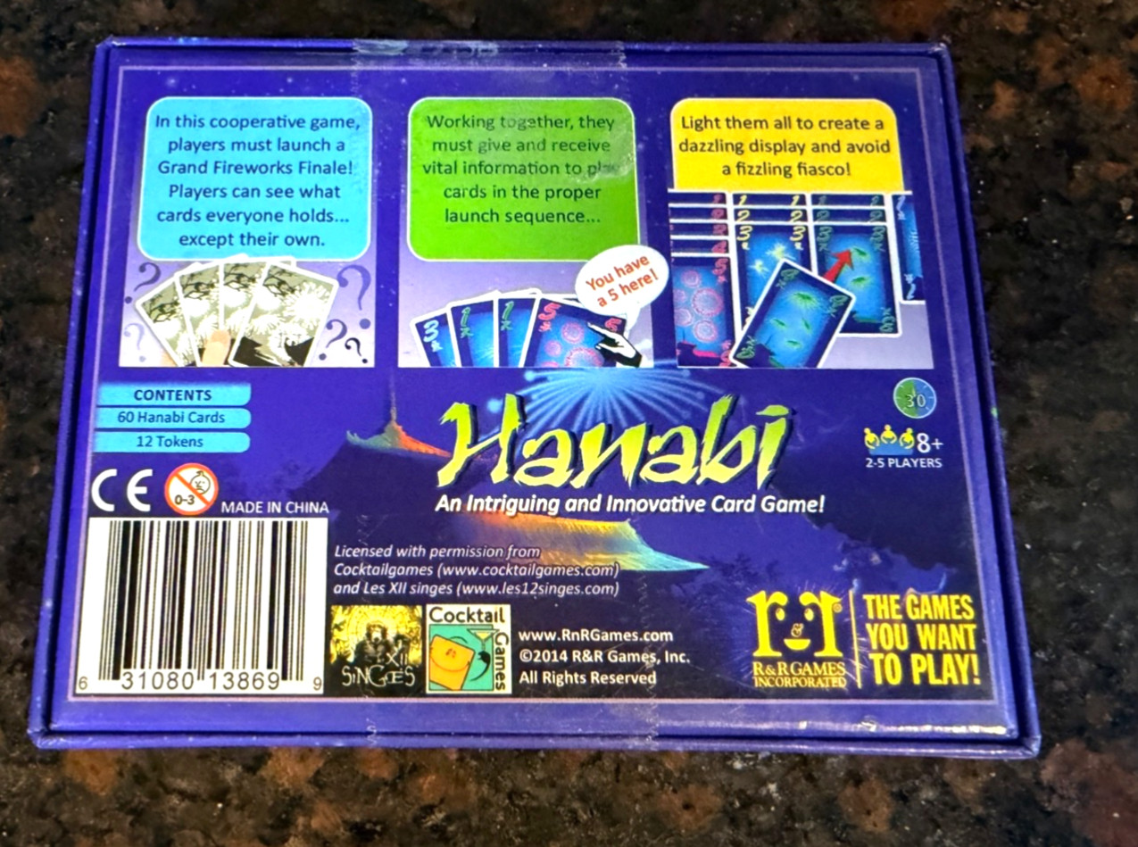 Hanabi Card Game R&R Games 2014 Edition Cooperative Strategy Family