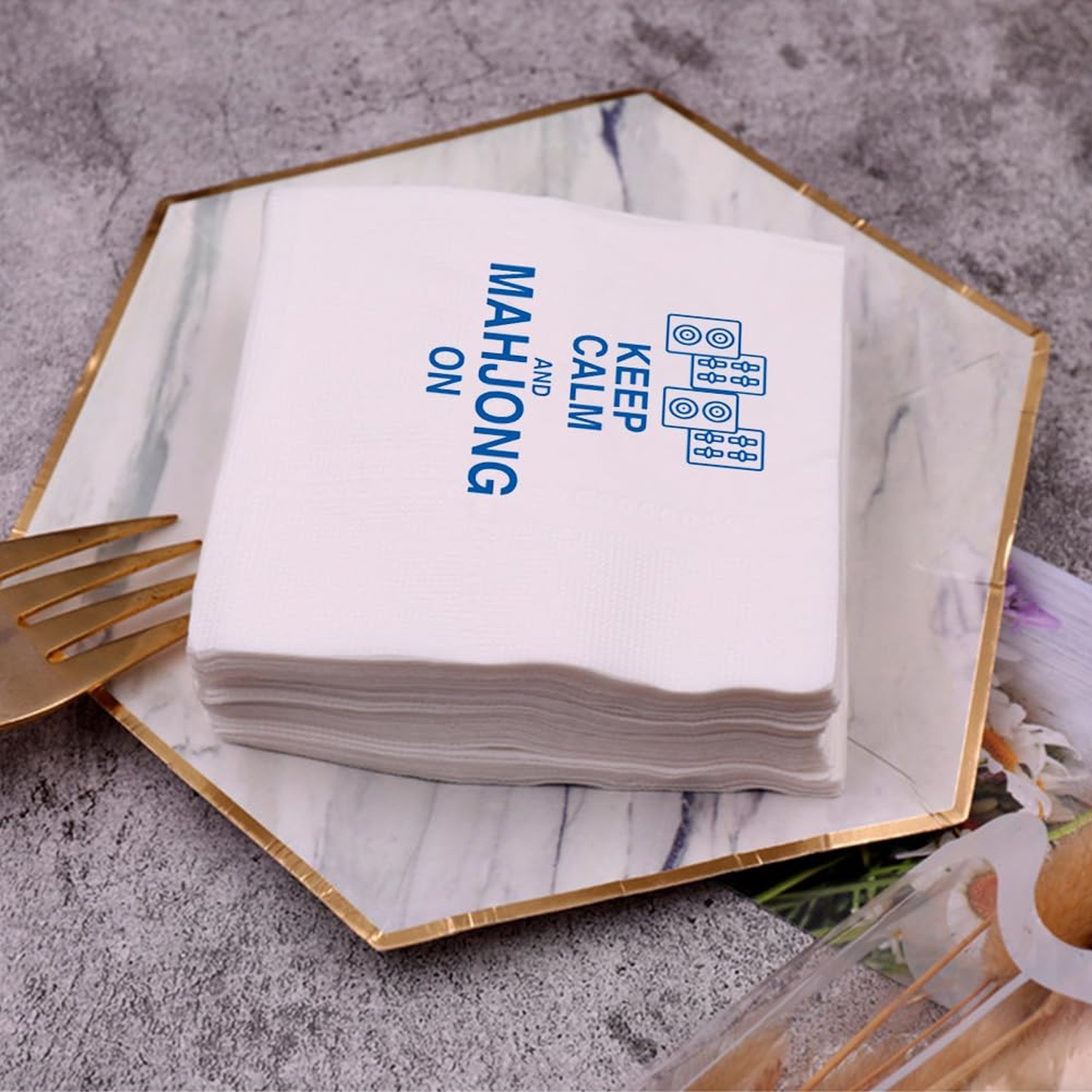 Mah Jongg Cocktail Napkins 50Pcs Keep Calm And Mahjong On Paper Disposable Na…