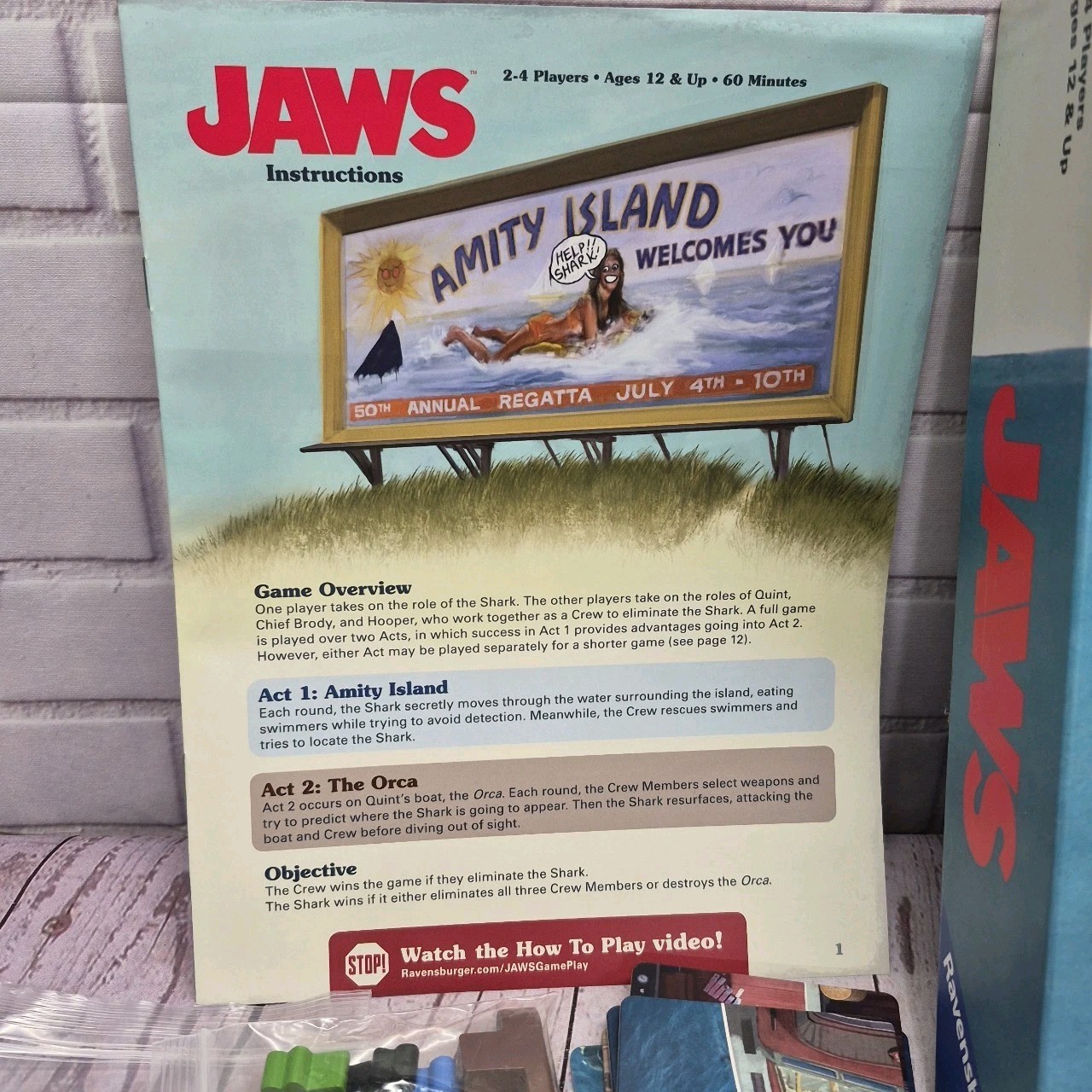 Ravensburger Jaws Board Game Ages 12 & Up Thrilling Strategy & Suspense Complete