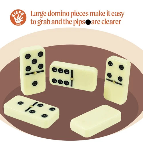 Premium Classic Domino Set – Jumbo – Double Six – 28 Thick Pieces in Durable Woo