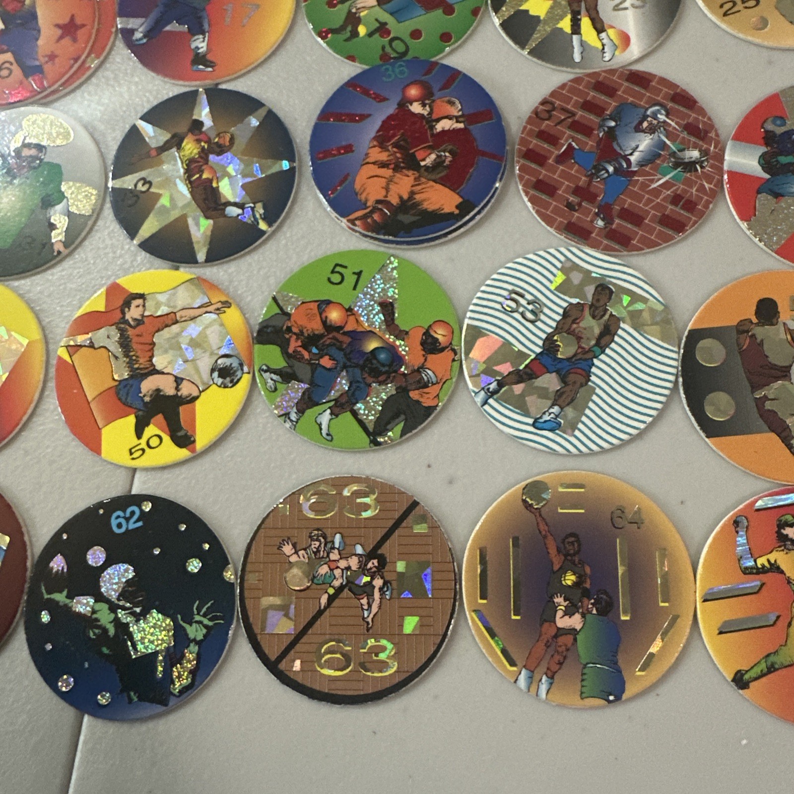 Lot Of 38 Sports Pogs Non Branded Milk Caps Doubles Will Be Red 90’s Vintage