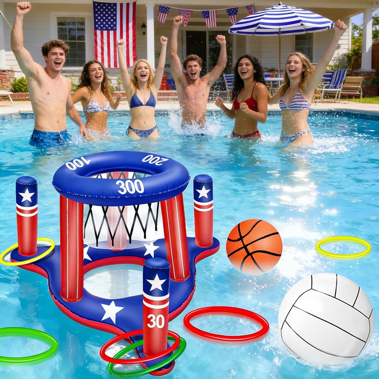 4th of July Pool Games Set Inflatable Water Sport Toys Patriotic 3-in-1 Large