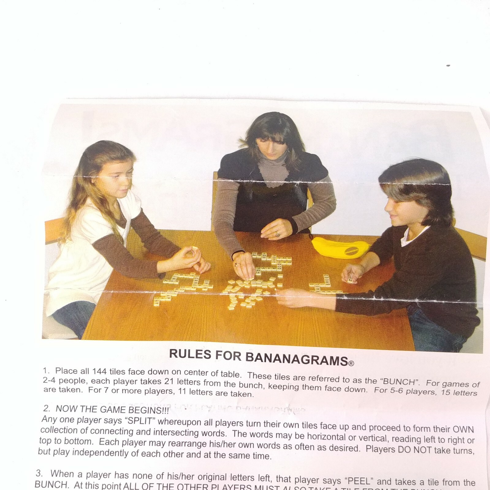 Bananagrams Word Tile Game In Banana Pouch Tiles Instructions Family Game