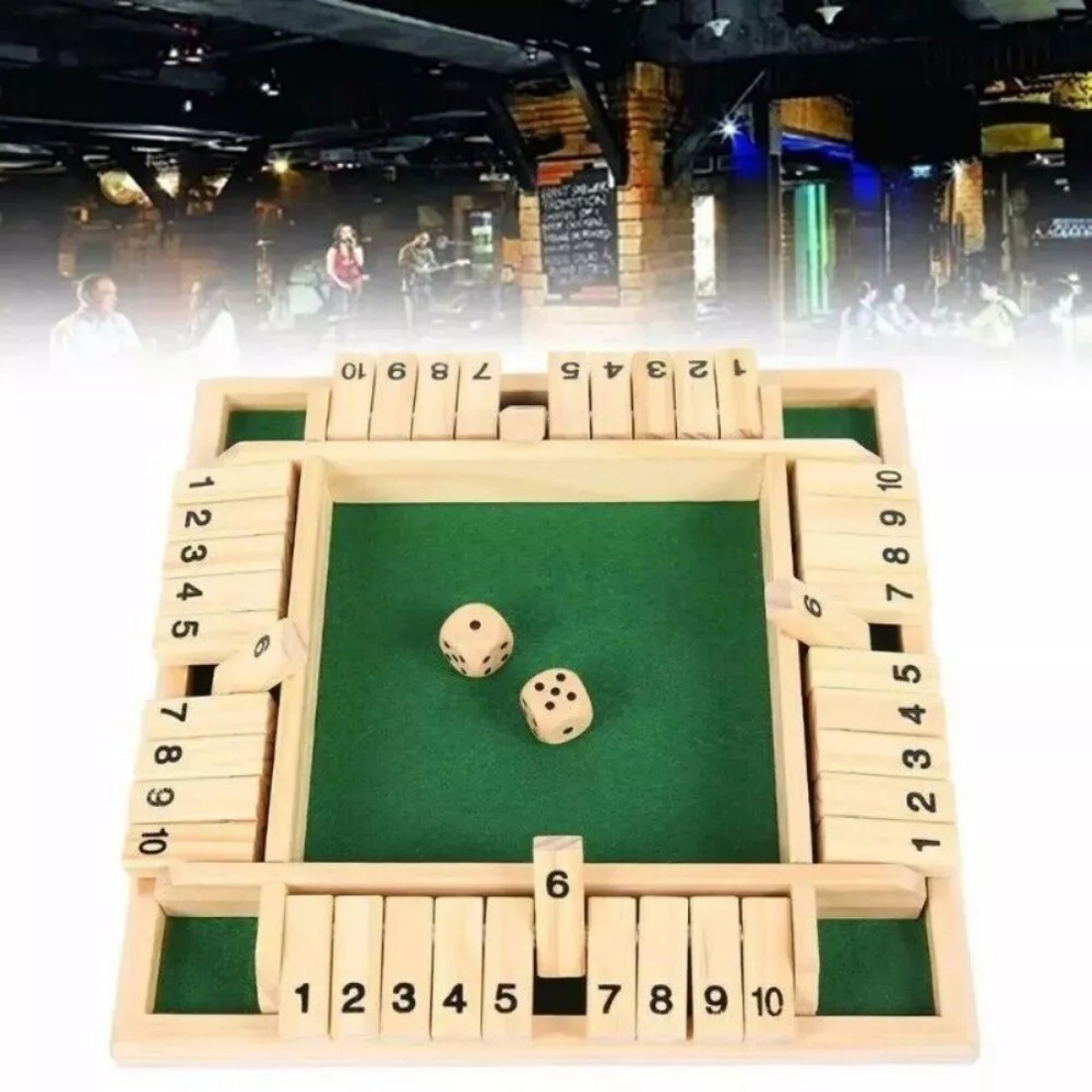 Wooden Dice Board Game Shut The Box for 4 Players Flaps & Dices Game Parent-chi*