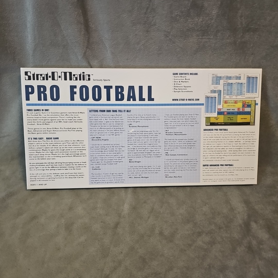 2011 Strat-O-Matic Pro Football Board Game Starter Selector – Includes 5 Teams