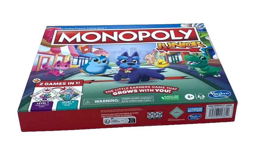 Hasbro Monopoly Junior Board Game 2 Games In 1 Level 1 & 2 Ages 4+ New In Box
