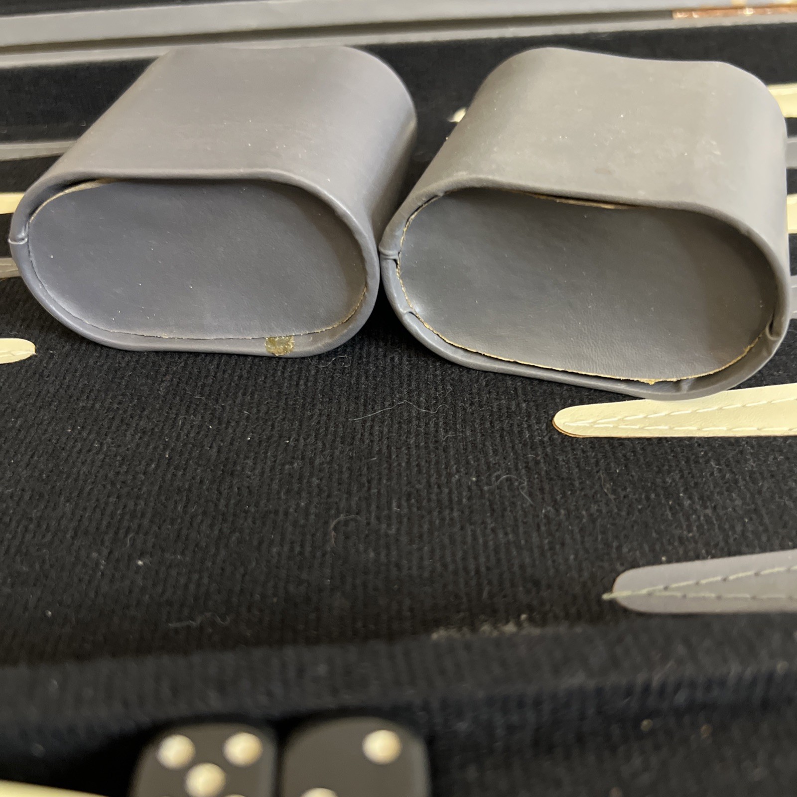 Vintage Backgammon Complete Set Gray Cream Points Black Felt Gray Faux Leather