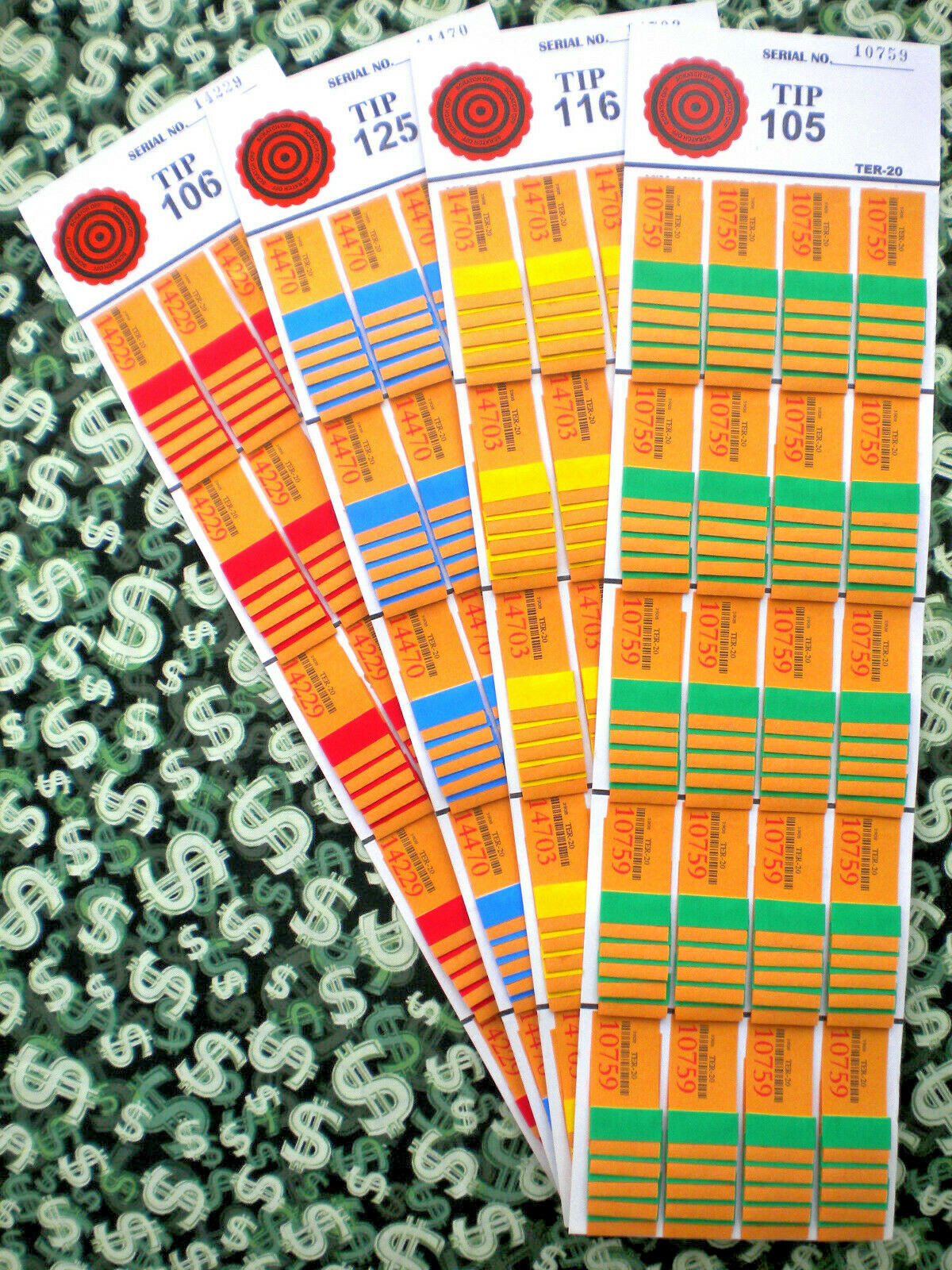 ( 4 Lot ) 100 TER-20 REGULAR “NOT Sure” TIP BOARD {101-125} Pull Tab Jar Tickets