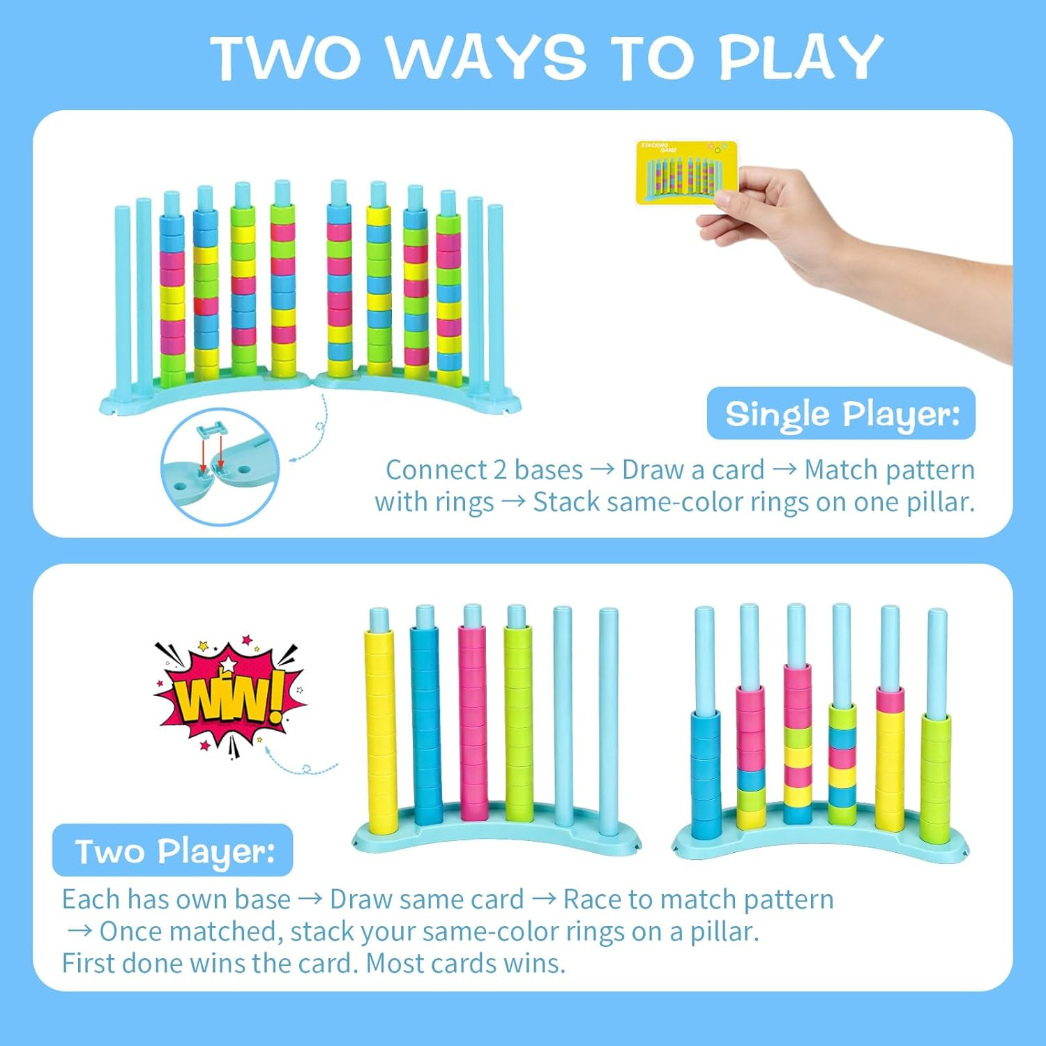 Color Matching Challenge Game 2 Pack – Fast Pattern Color Sorting & Stacking Toy