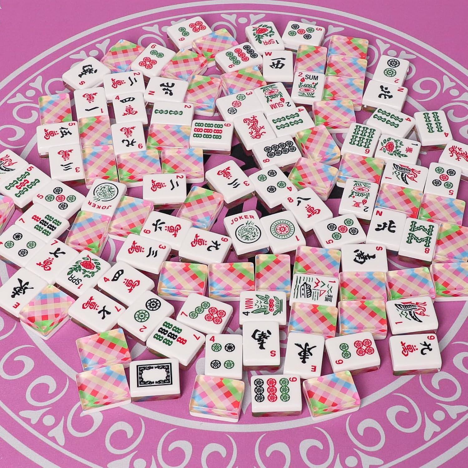 Set of American Mahjong Tiles, 166 Premium Acrylic Tiles with Colorful Prints(1.