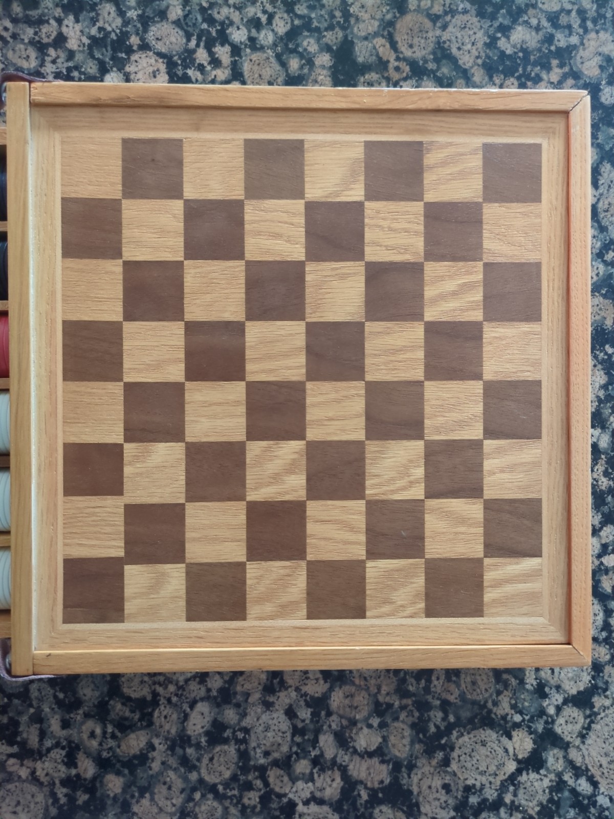 Wood Flip Game Board Set, Checkers, Backgammon, Dice, Poker Chips Cards Dice