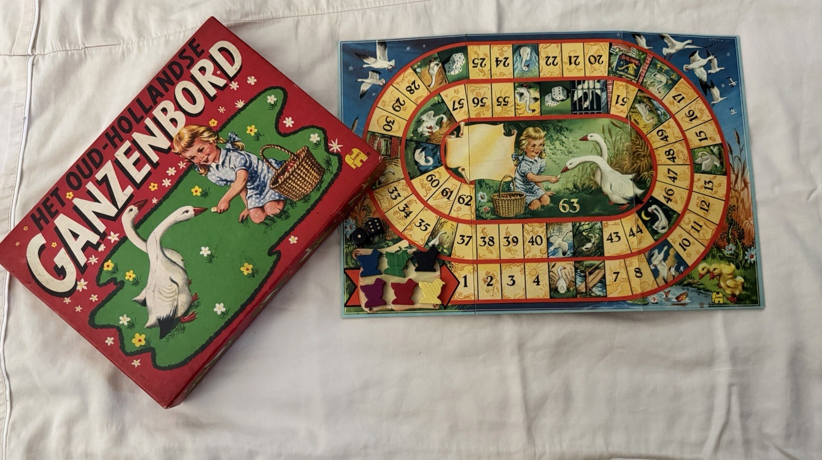 Vintage Jumbo Ganzenbord No 213 Dutch Goose Game Board Complete Netherlands