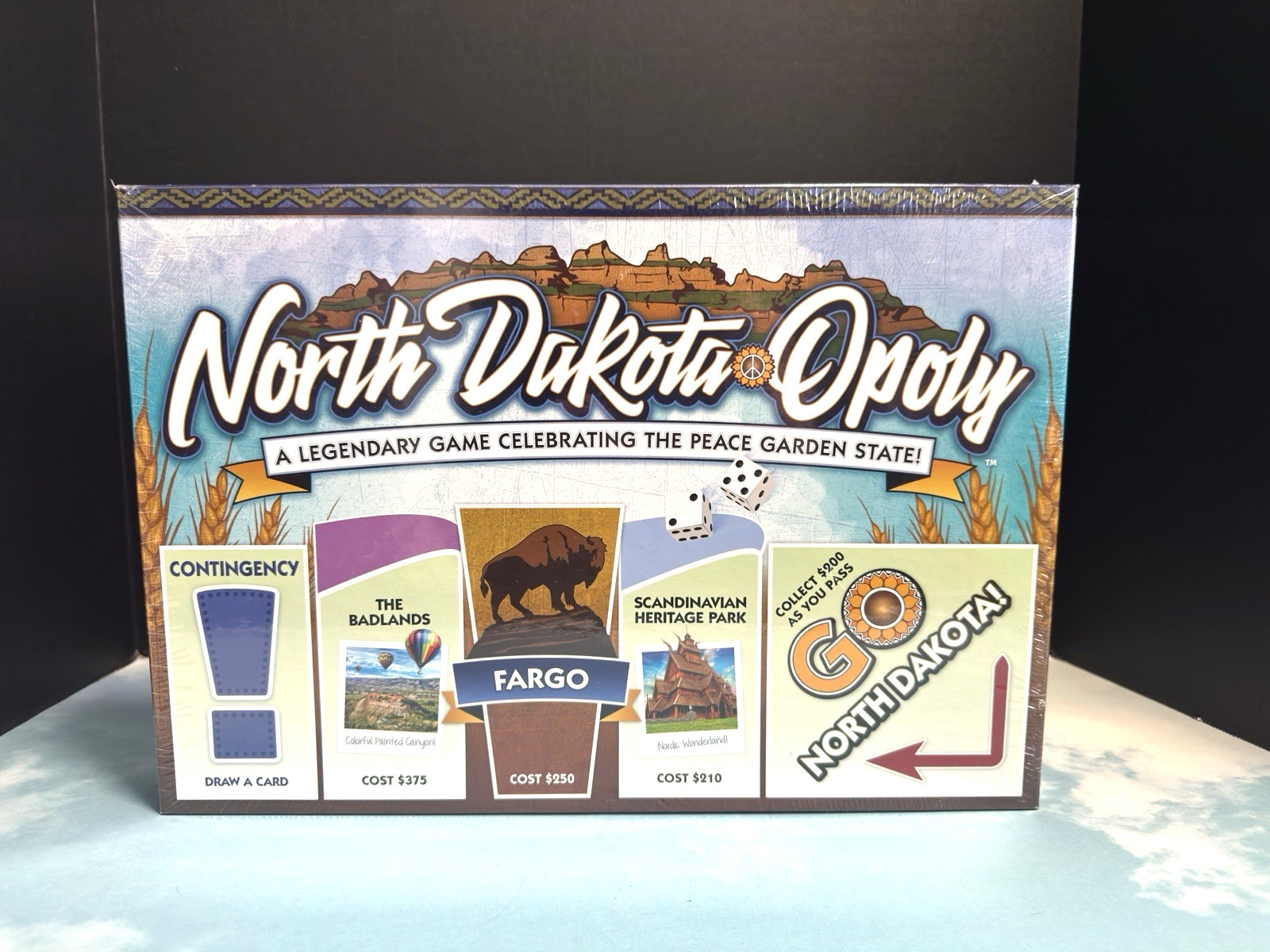 North Dakota-Opoly Monopoly style board Game Celebrating Peace Garden State NEW
