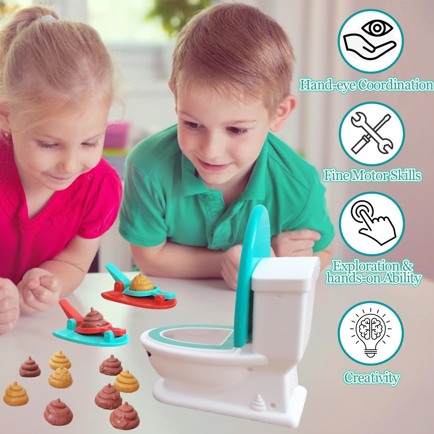 Poop Game, Funny Shooting Game, Family Board Games for Kids 4-12, with 1 Toilet