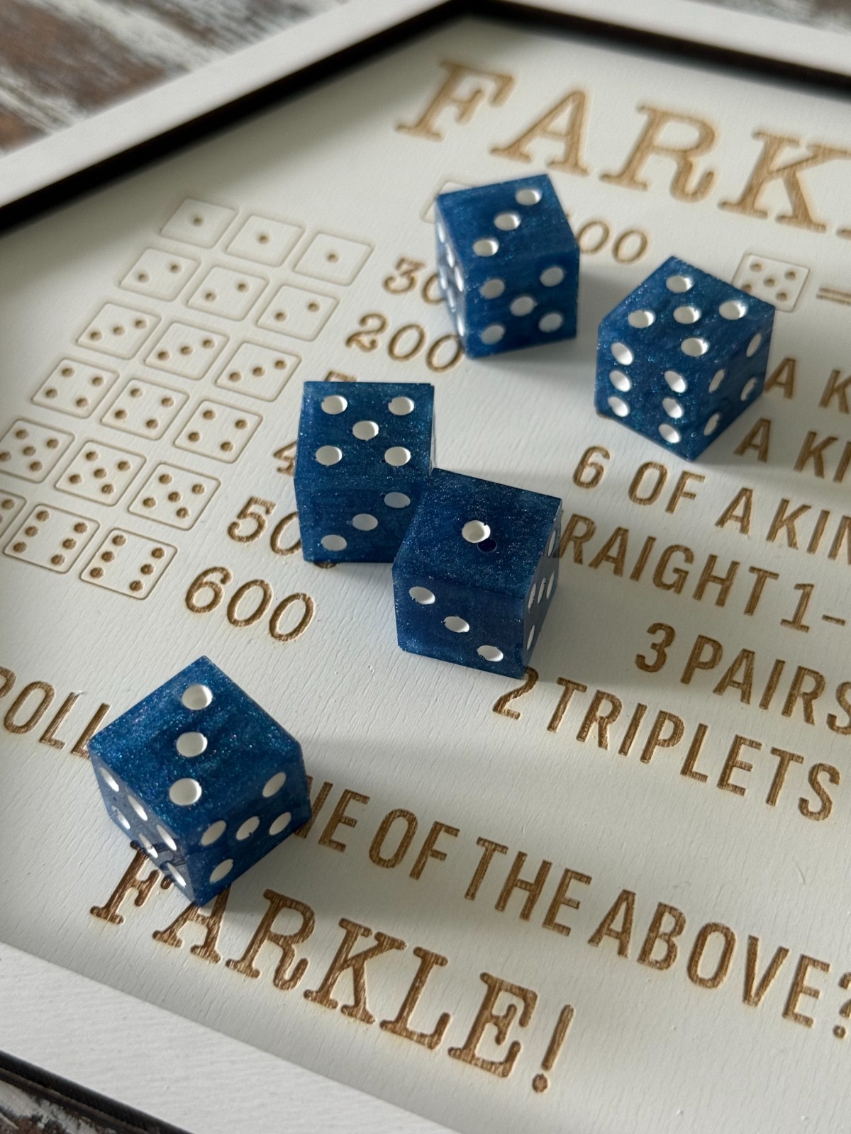 Resin Dice Set 6pcs – Blue Galaxy Sparkles – Handmade Replacement Dice Games