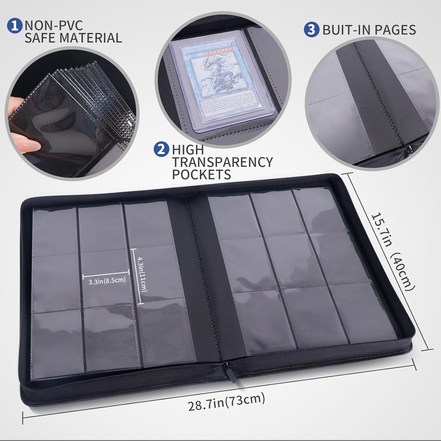 Toploader Binder, Holds 324 Toploaders, 9 Pockets, 16″L x 14″W x 2.9″H, Blue