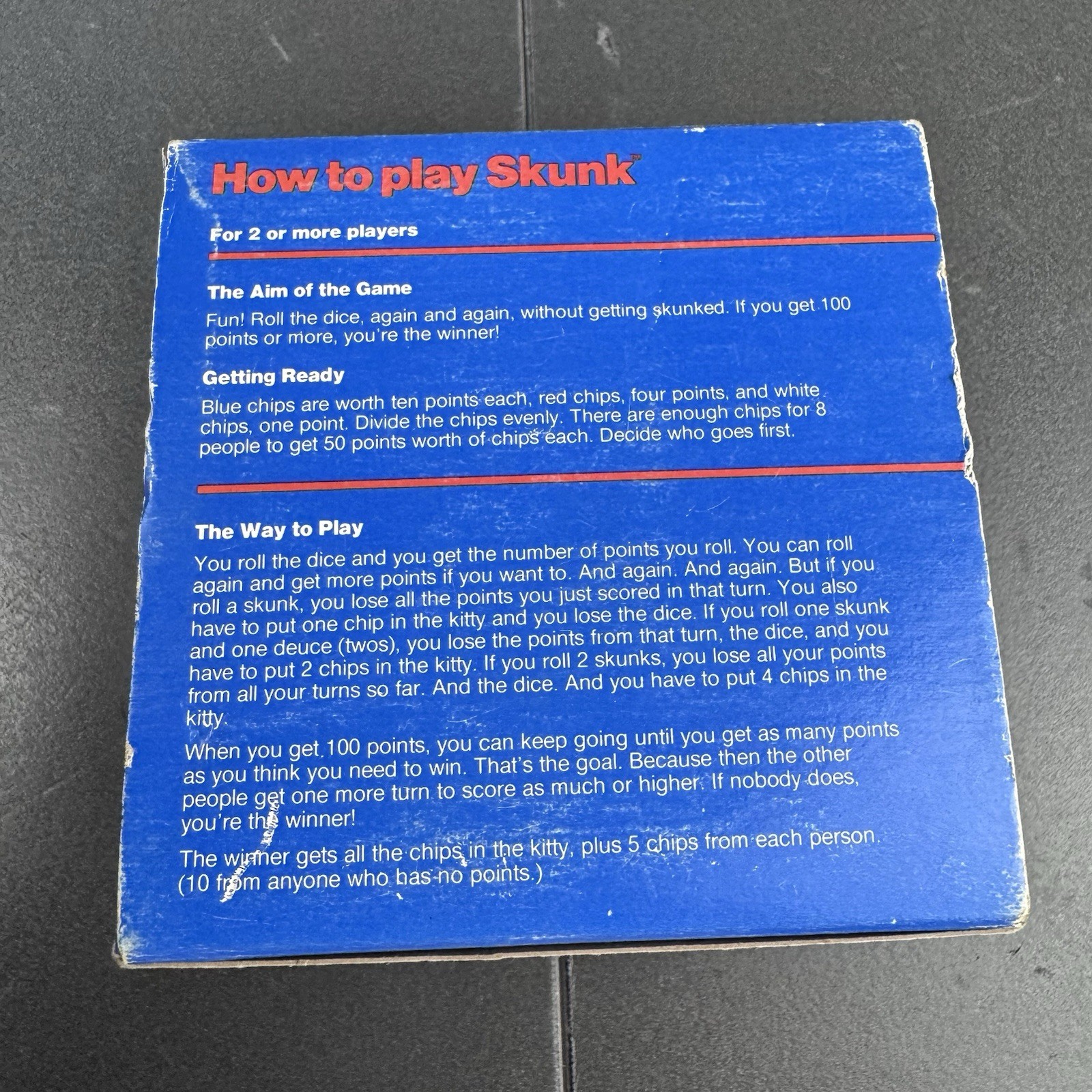 1977 Skunk Dice Game 250 Schaper Score Pad 2 Chips VTG Original Box READ
