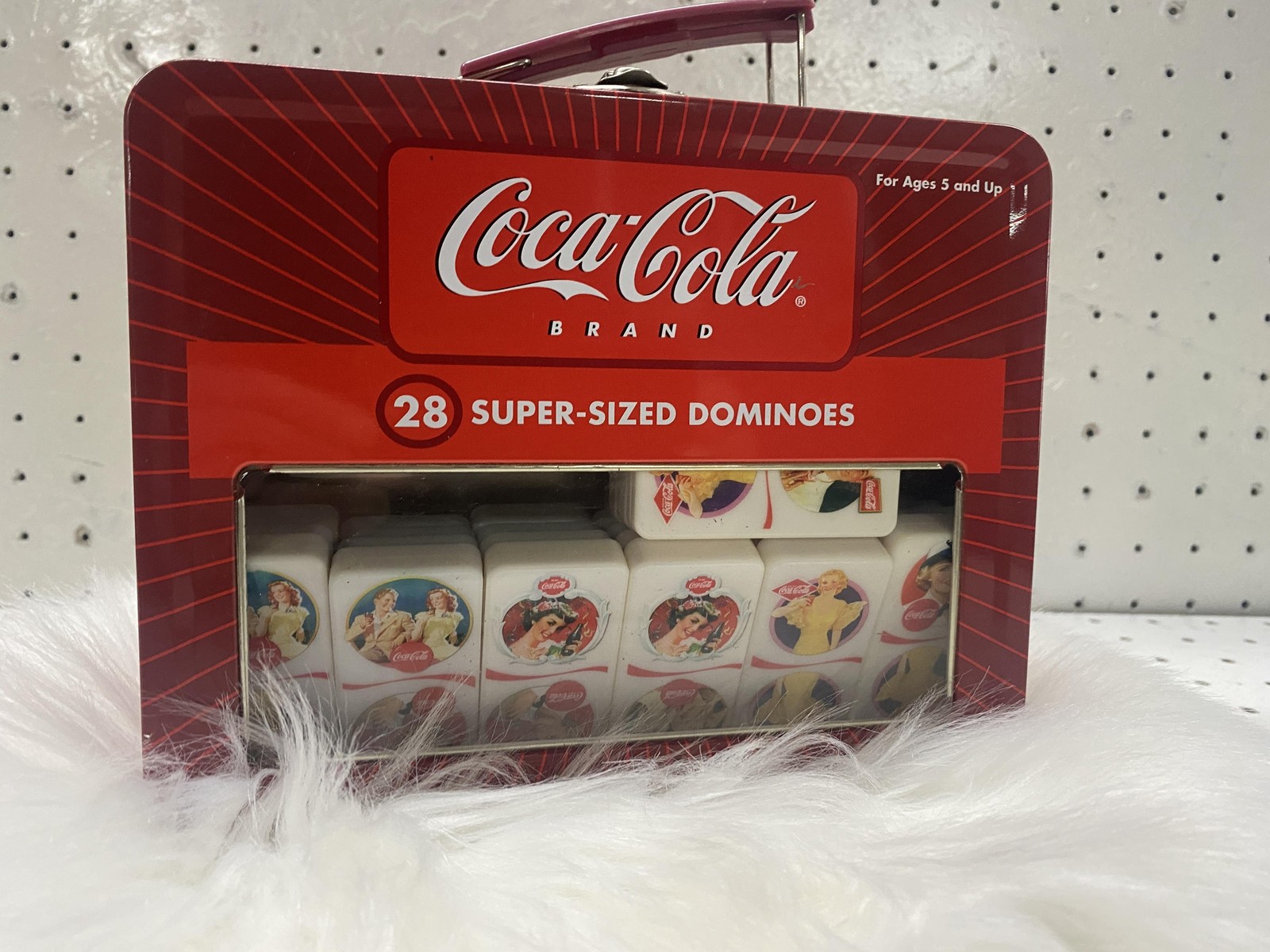Vintage Coca-Cola 28 Super-Sized Dominoes Game Tin Complete Giant Tile Set Art