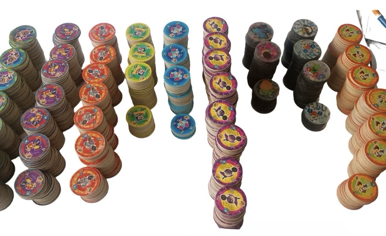 60 Assorted El Tigre Rivera Tazos Pogs Lot Vintage Cartoon Plastic Collection