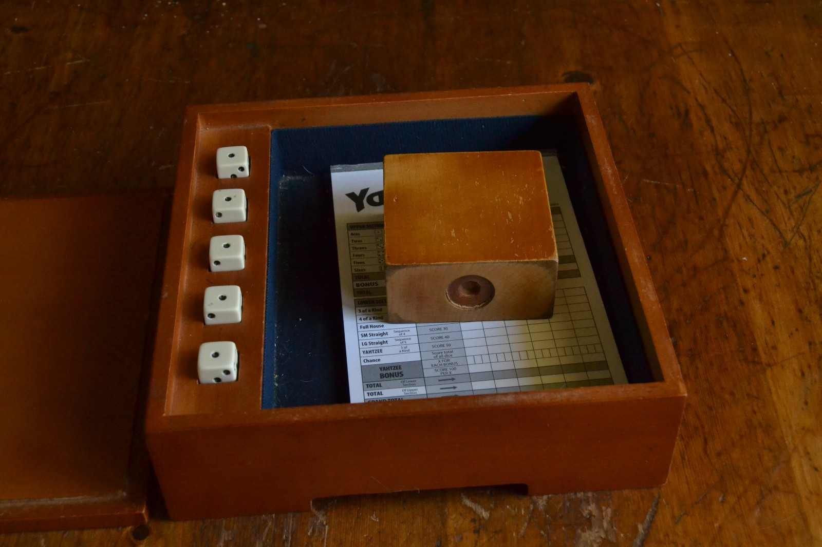 Michael Graves Design YAHTZEE Game Custom Wooden Box & Cup w/ Score Sheets