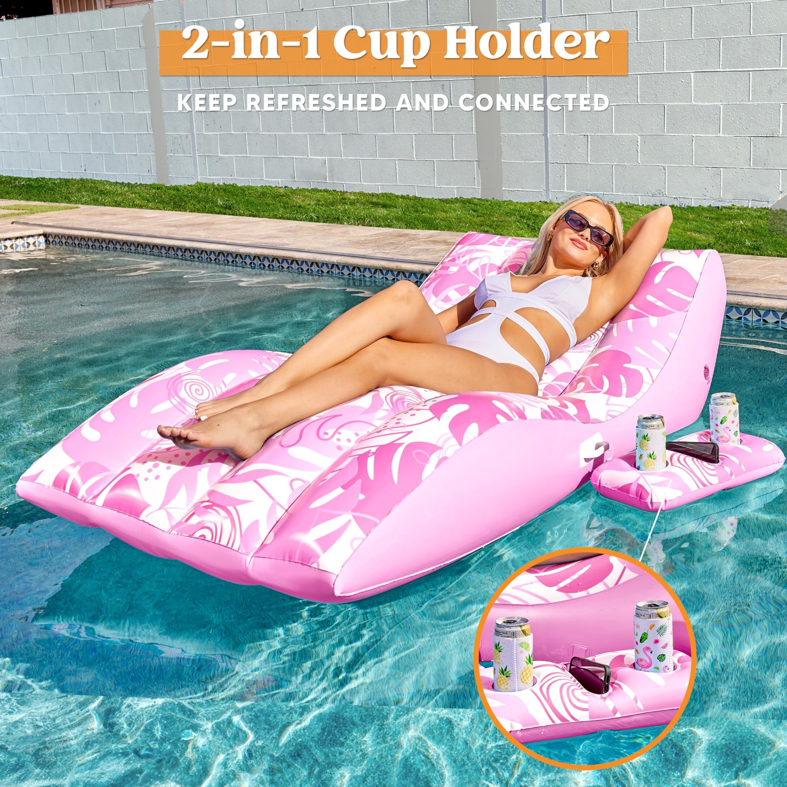 Inflatable Pool Float Chair Heavy Duty Lounger Cup Holder Pink SLOOSH Floats