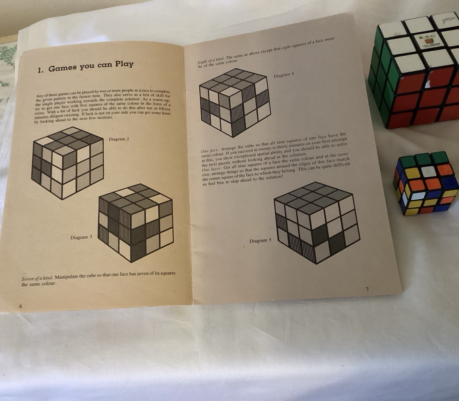 Original Rubik’s Cube, Mini Cube and 1980 Instruction Book