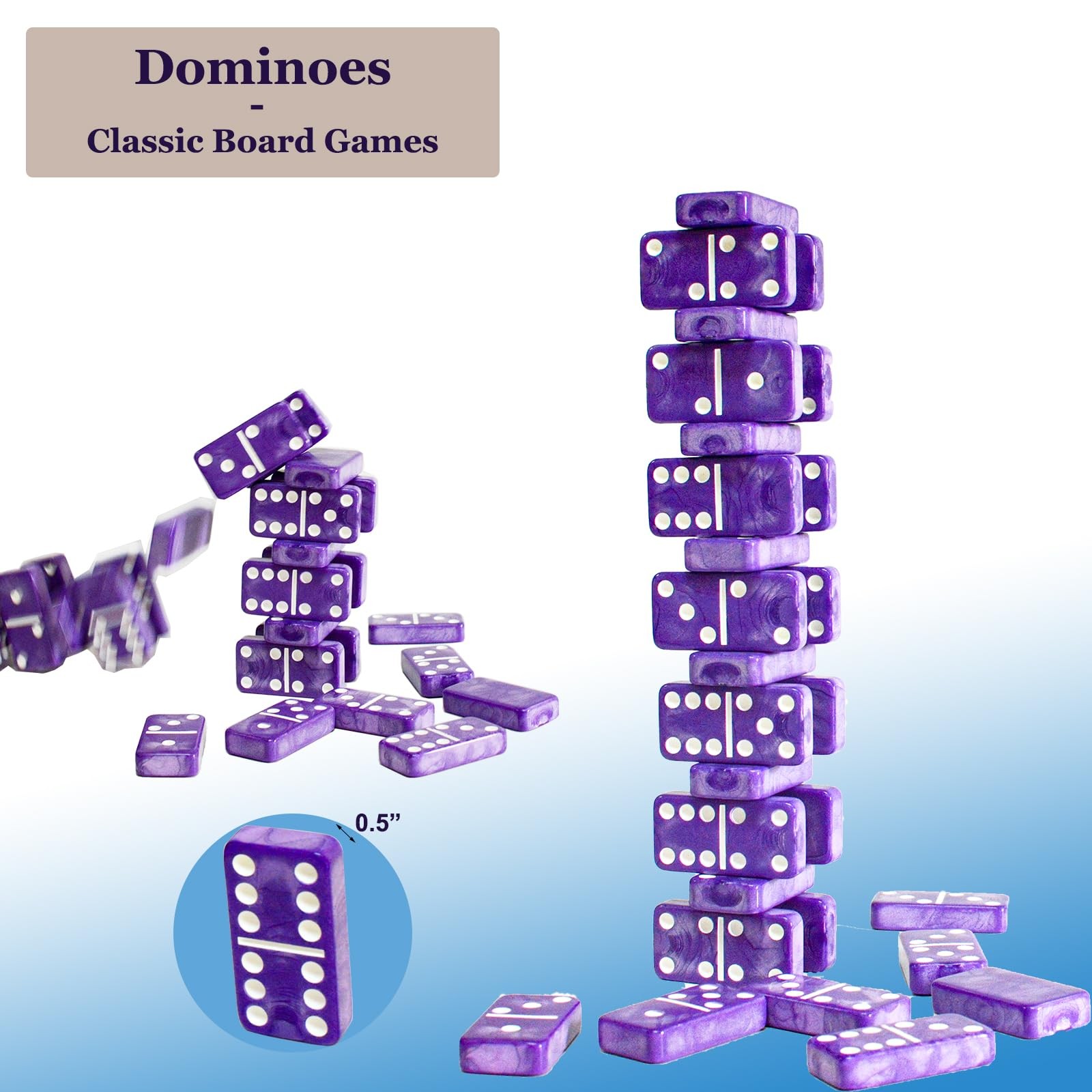 Vovotuzzi Dominos Set for Adults – 11 inches x 3 x 2.2 inches, Purple