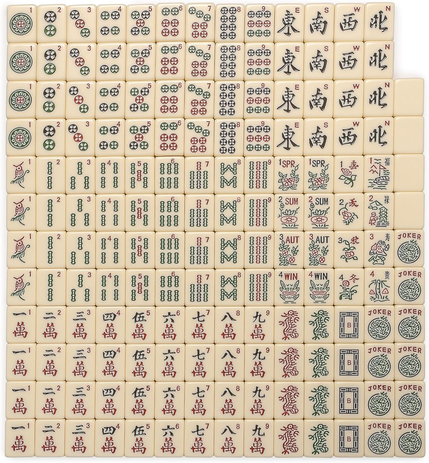 American Mahjong Tiles, “Ivory Stripes” – 166 Melamine Pieces with Chinese Chara