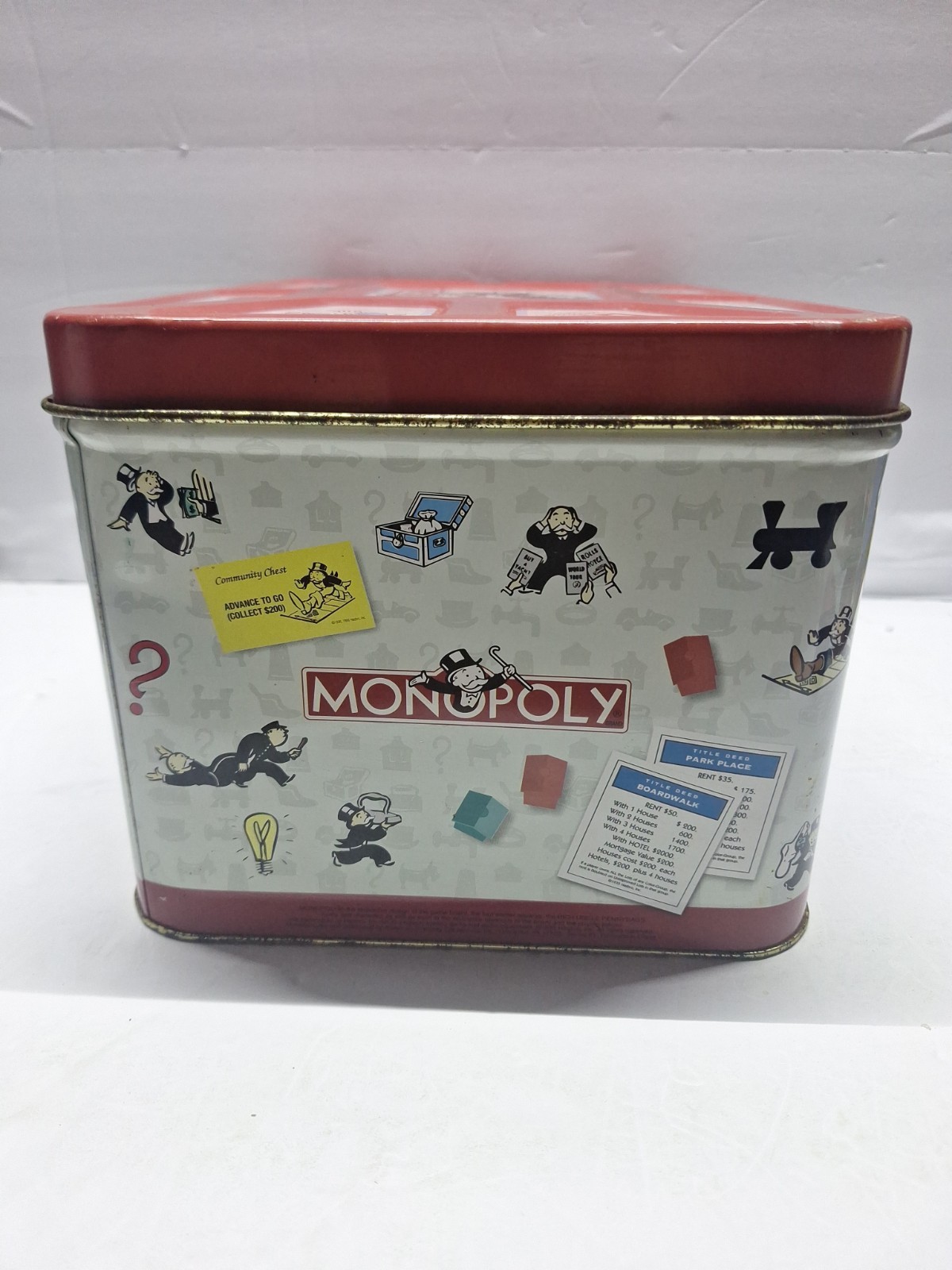 1998 Extremely RARE Hasbro Monopoly Popcorn Tin Toy Chest Vintage 13x9x7 1/2″