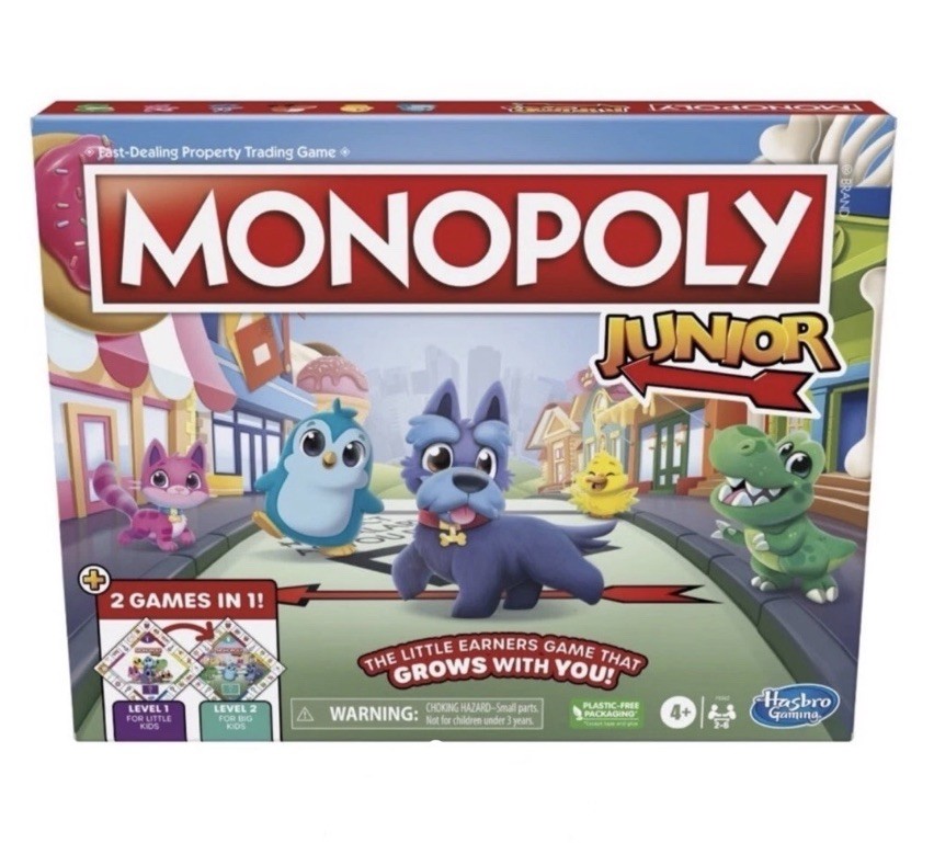 Monopoly Junior Board Game, 2-Sided Gameboard, 2 Games in 1, Monopoly By Hasbro