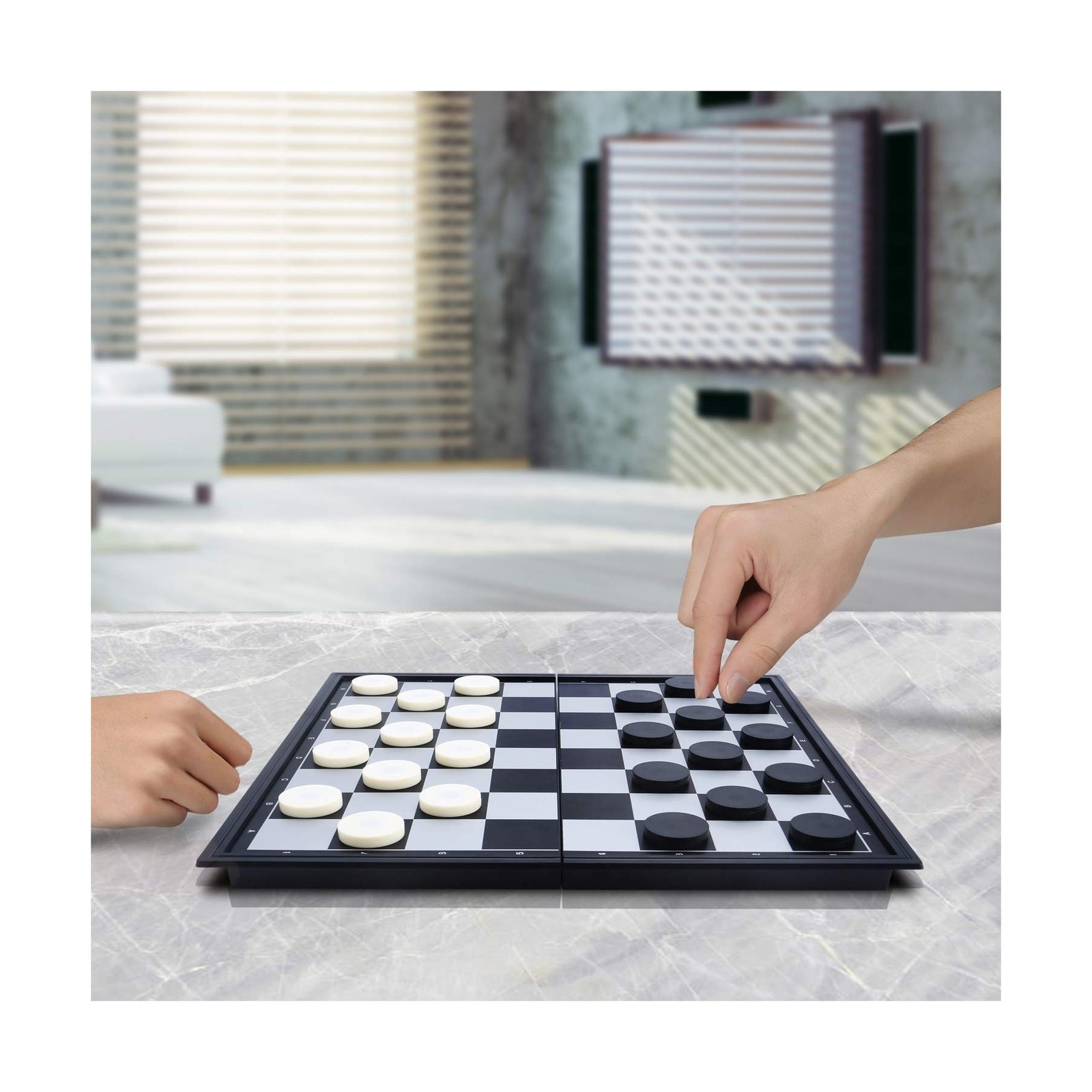 Magnetic Travel Checkers Board Game Set with Folding Board Family Educational…