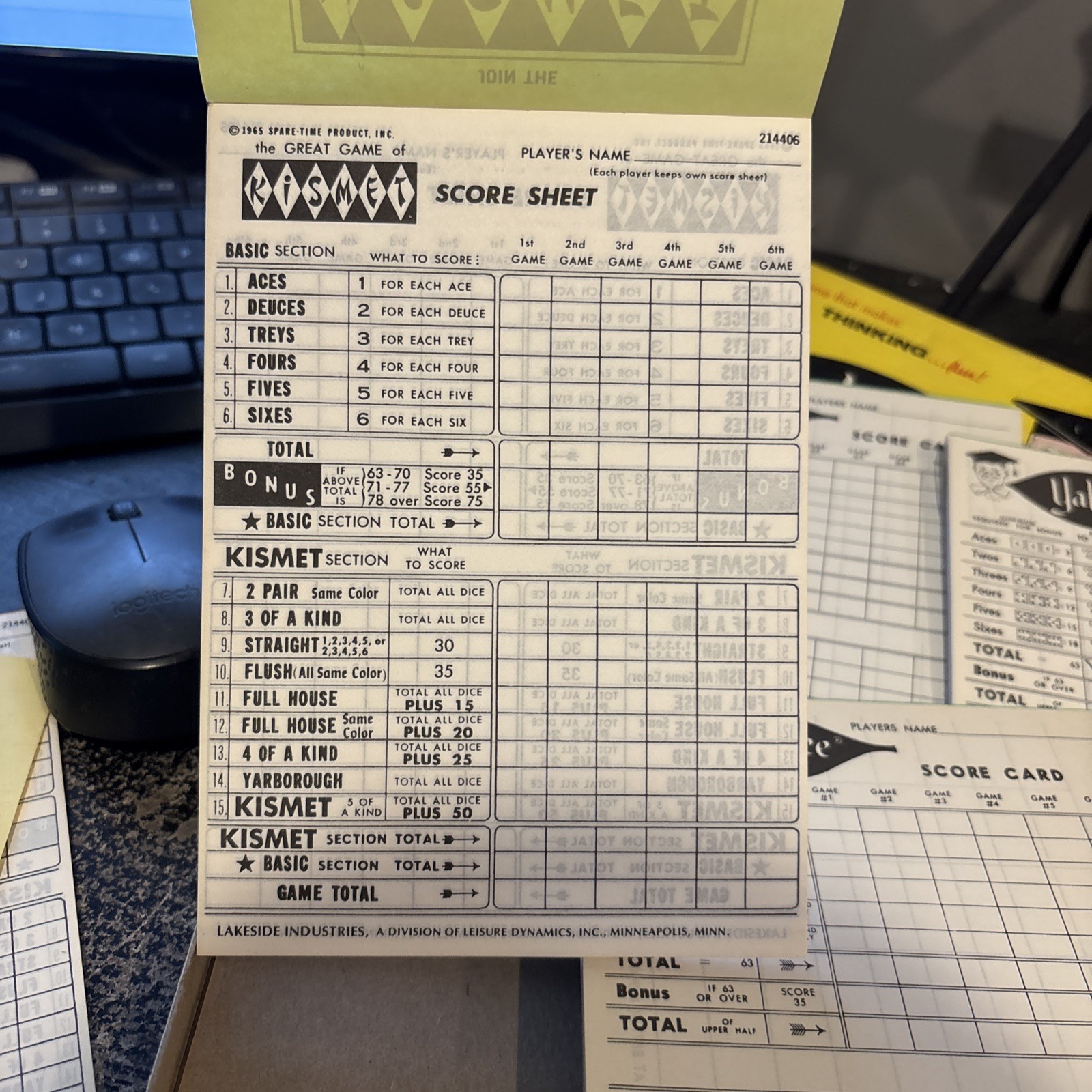 Vintage 1956 Yahtzee Score Pads Box Of 3 And 3 Pads For Kismet