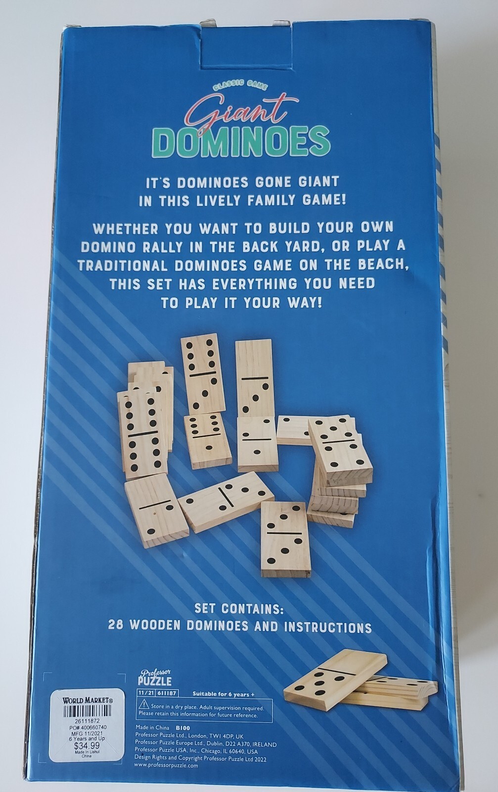 Professor Puzzle Giant Wooden Dominoes Classic Family Game 28 Pieces NIB