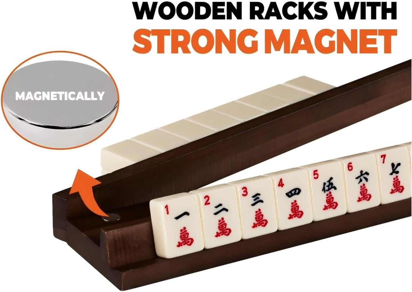 American Walnut Wood Mahjong Racks with Pushers, 4Pcs Mahjong Racks Set