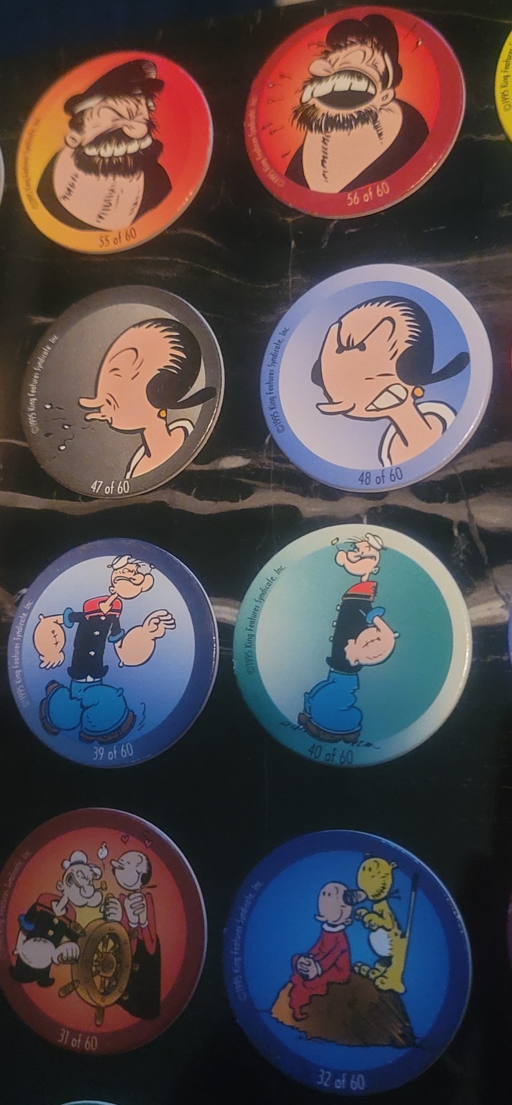 1995 Popeye POGs Complete Set (1–60) + Hot Pink Tube Vintage 90s Milk Cap Game